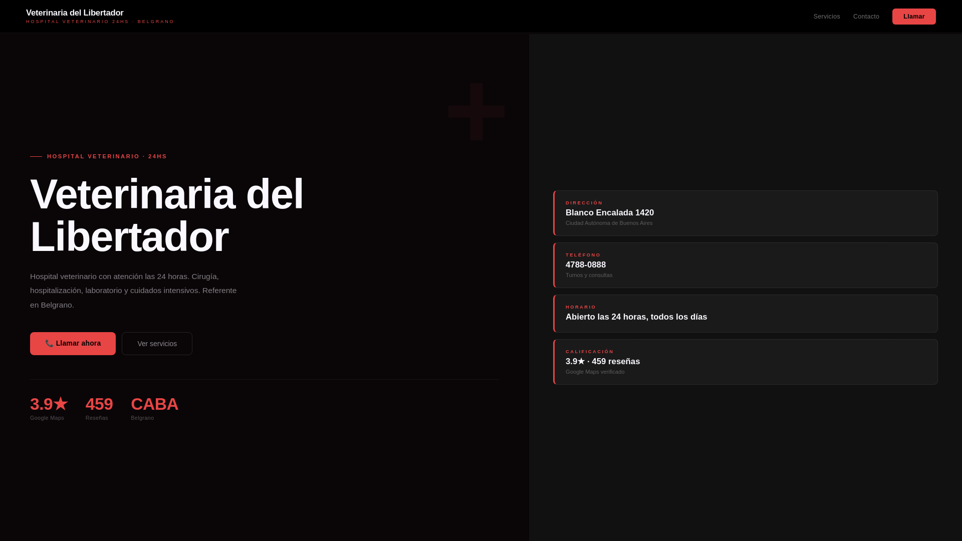 website screenshot of https://veterinariadellibertador.pages.dev/