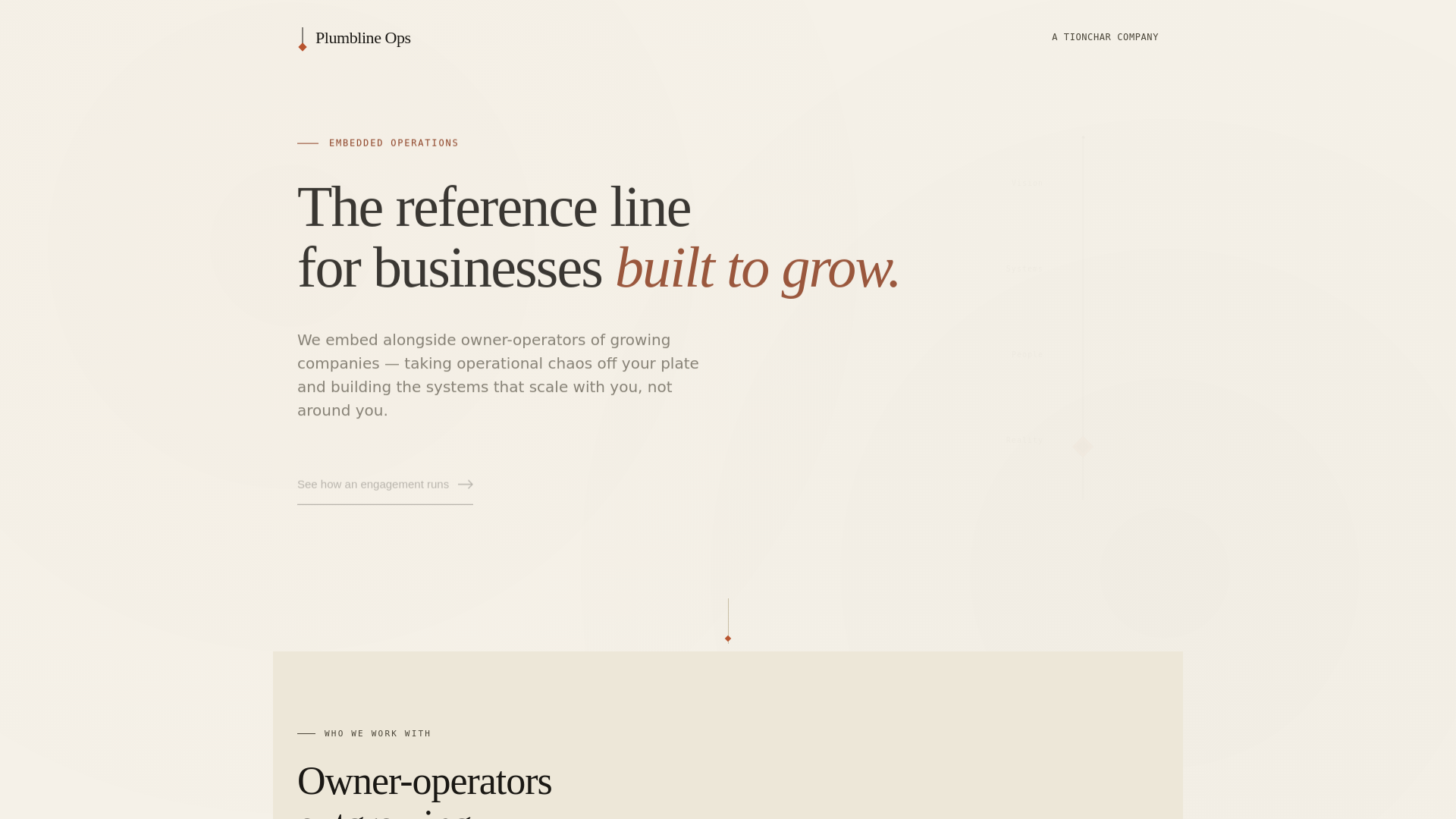 website screenshot of https://plumblineops.co/
