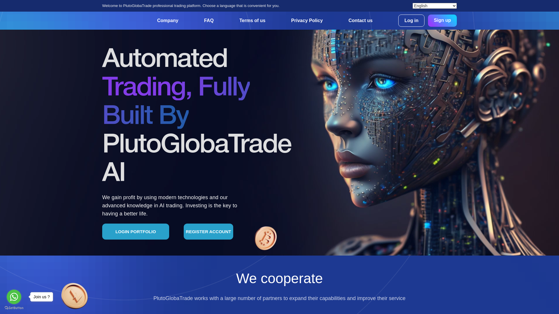 website screenshot of https://plutoglobaltrade.ltd/