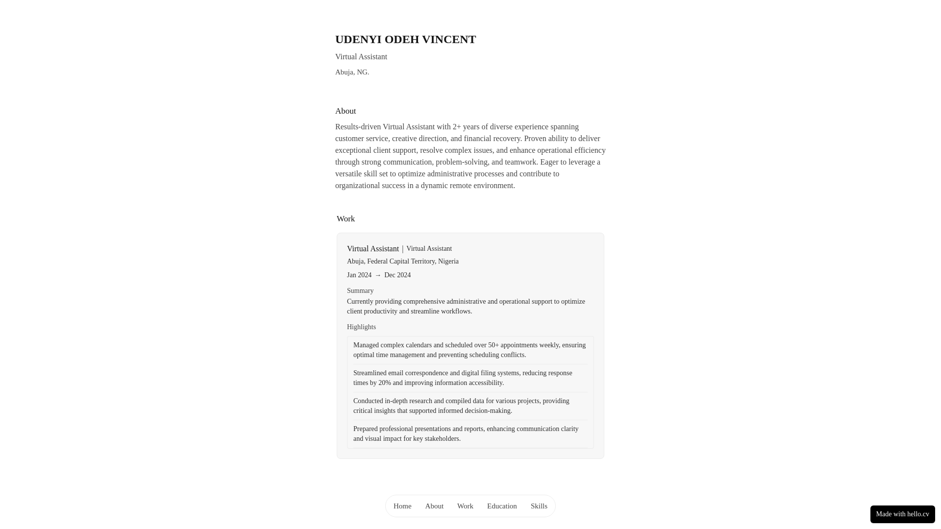 website screenshot of https://bernardvincent.cv