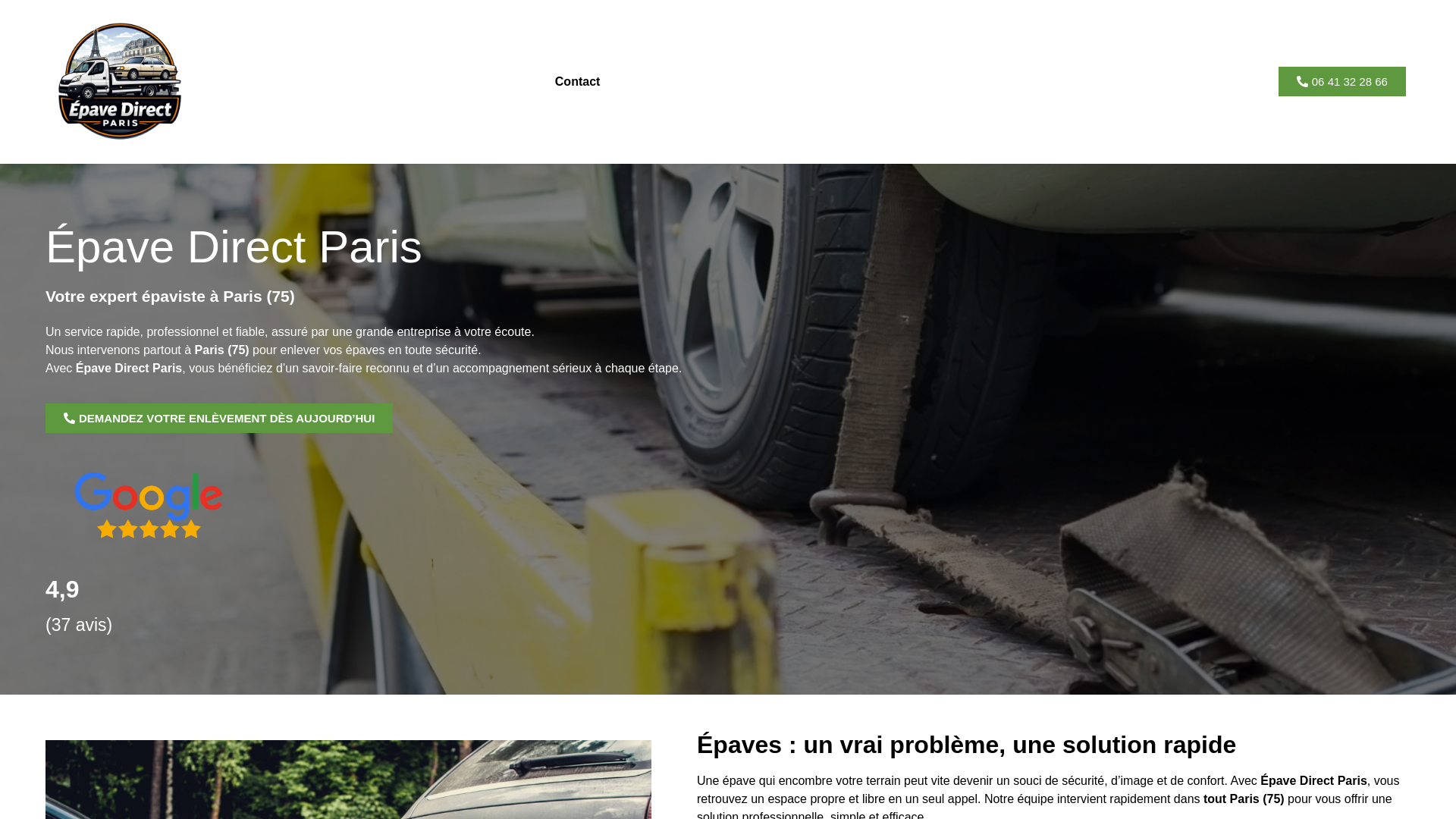 website screenshot of https://epave-direct-paris.fr/