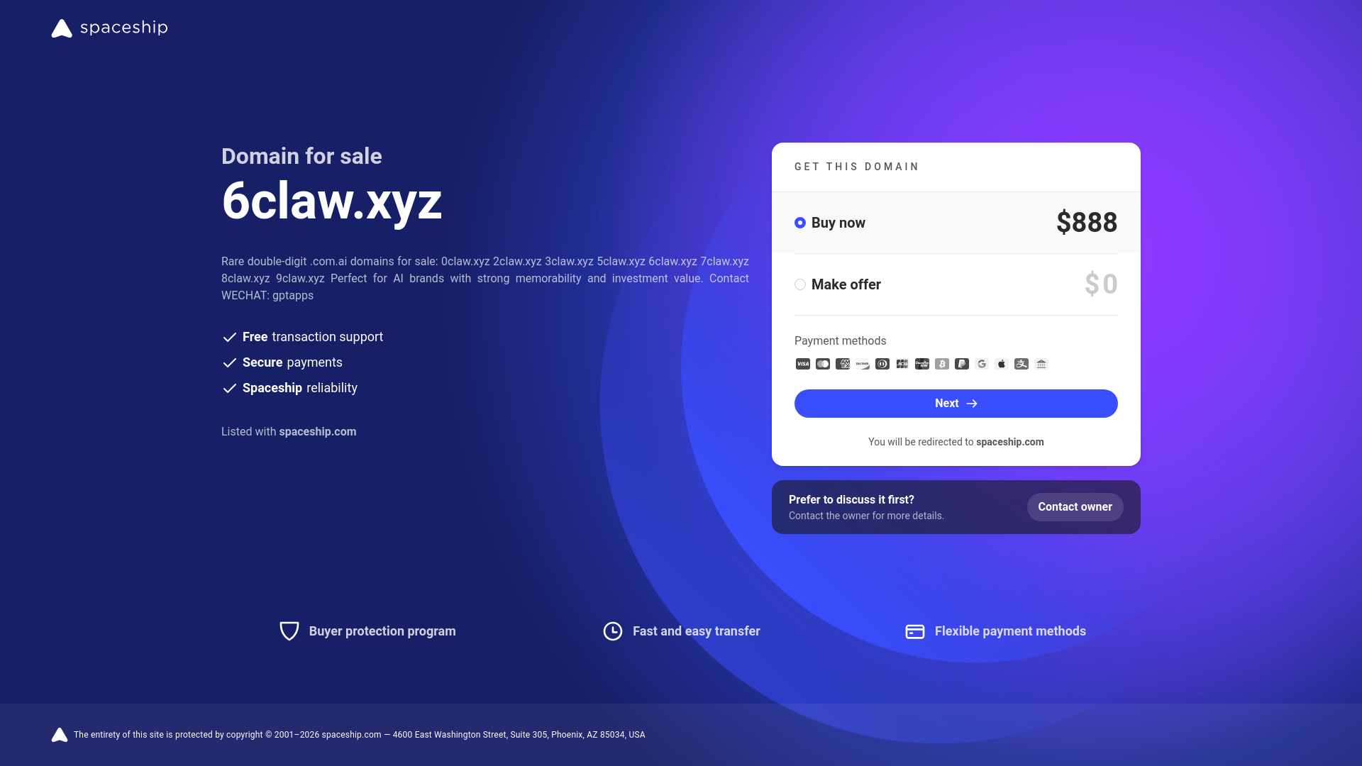 website screenshot of https://6claw.xyz/