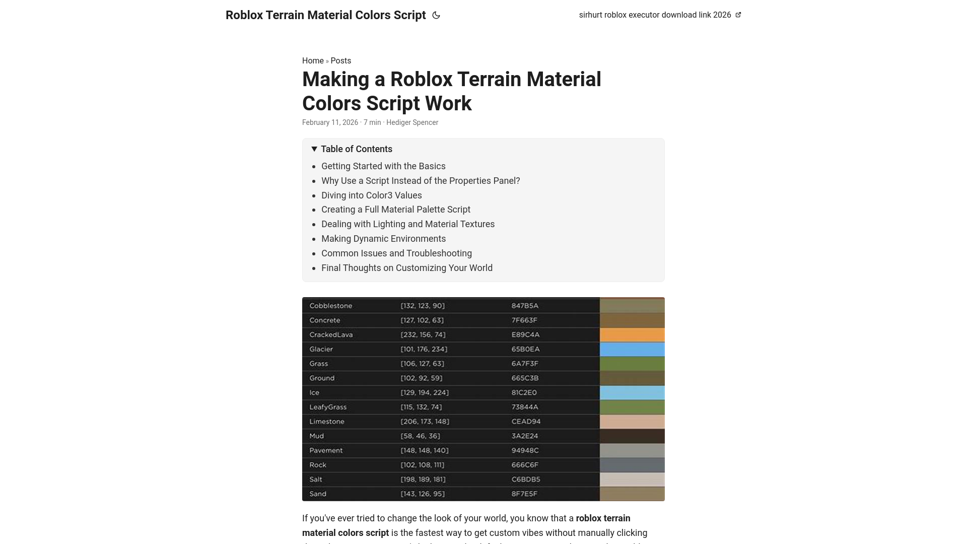 website screenshot of https://roblox-terrain-material-colors-script.pages.dev/