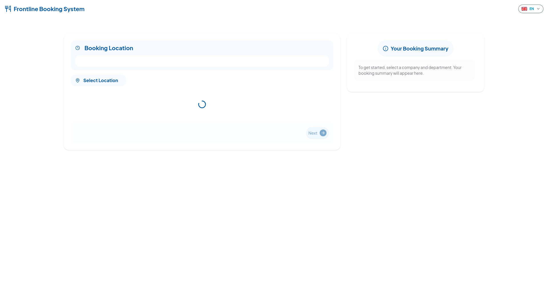 website screenshot of https://frontline-public-booking.pages.dev/