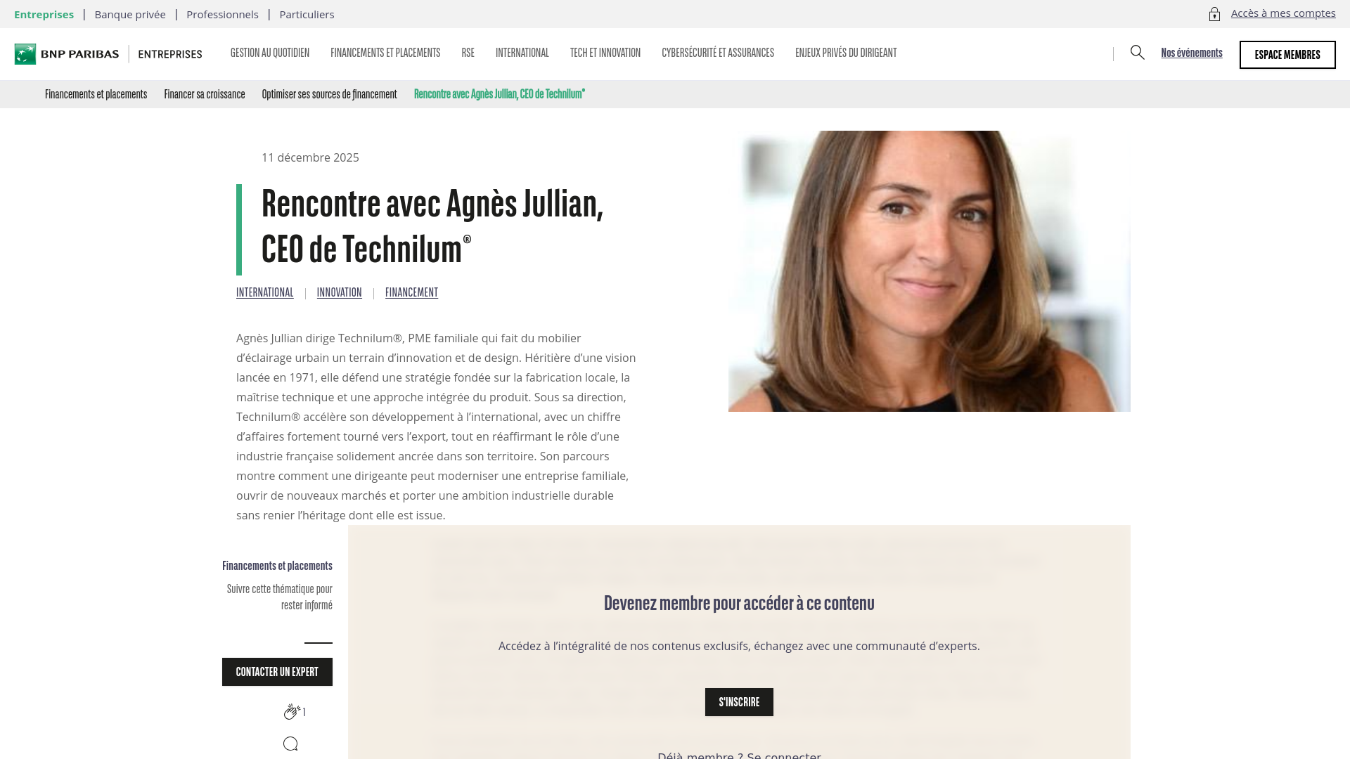 website screenshot of https://banqueentreprise.bnpparibas/post/croissance/temoignage/rencontre-avec-agnes-jullian-ceo-de-technilumr-neg2xy27gbxj0cruzcvzor0z%20%20?perf_origine=NWL_CLIPRO_f%C3%A9vrier_2026