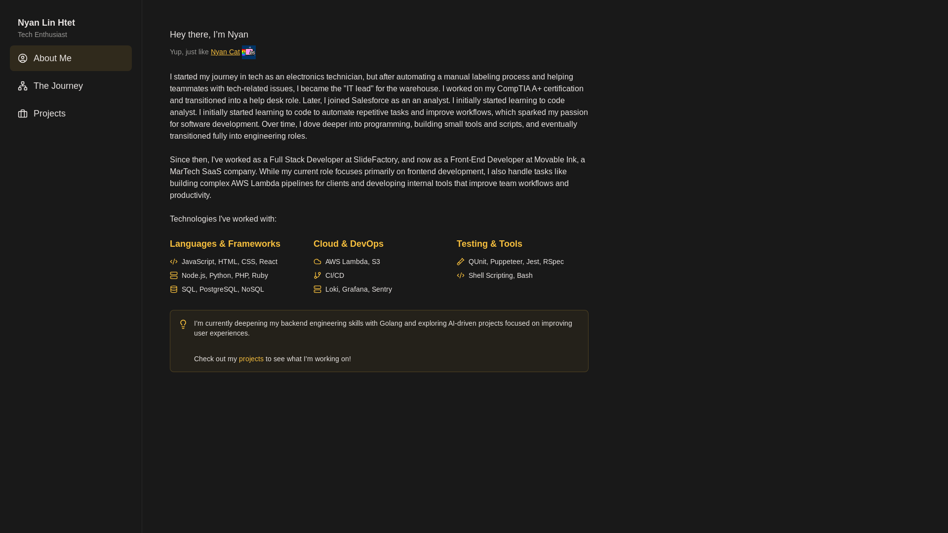 website screenshot of https://nyanlin-tech.pages.dev/