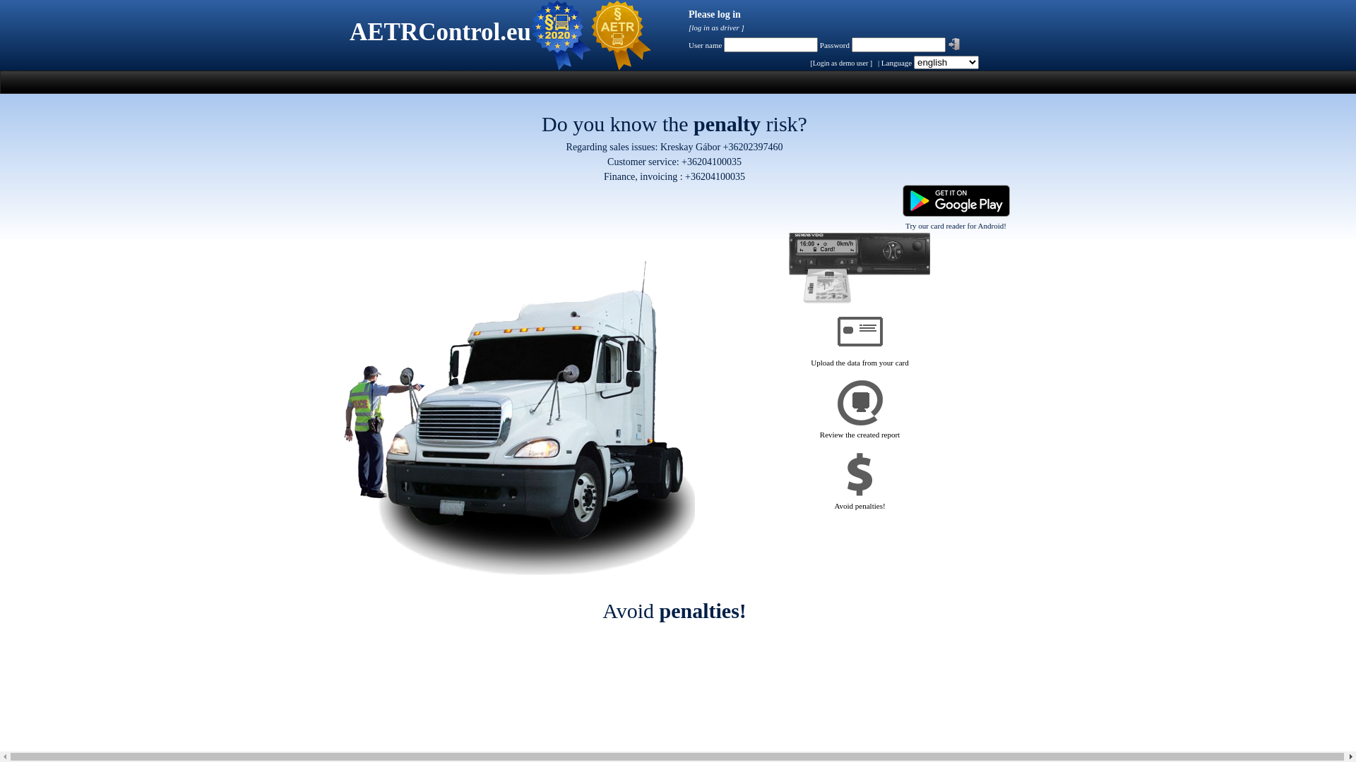 website screenshot of https://aetrcontrol.eu/