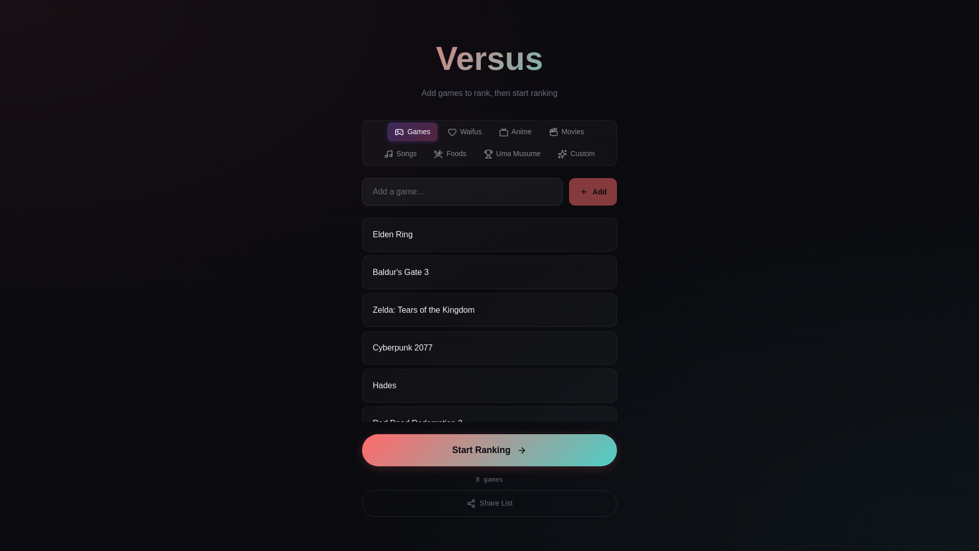 website screenshot of https://versus-app-f0m.pages.dev/