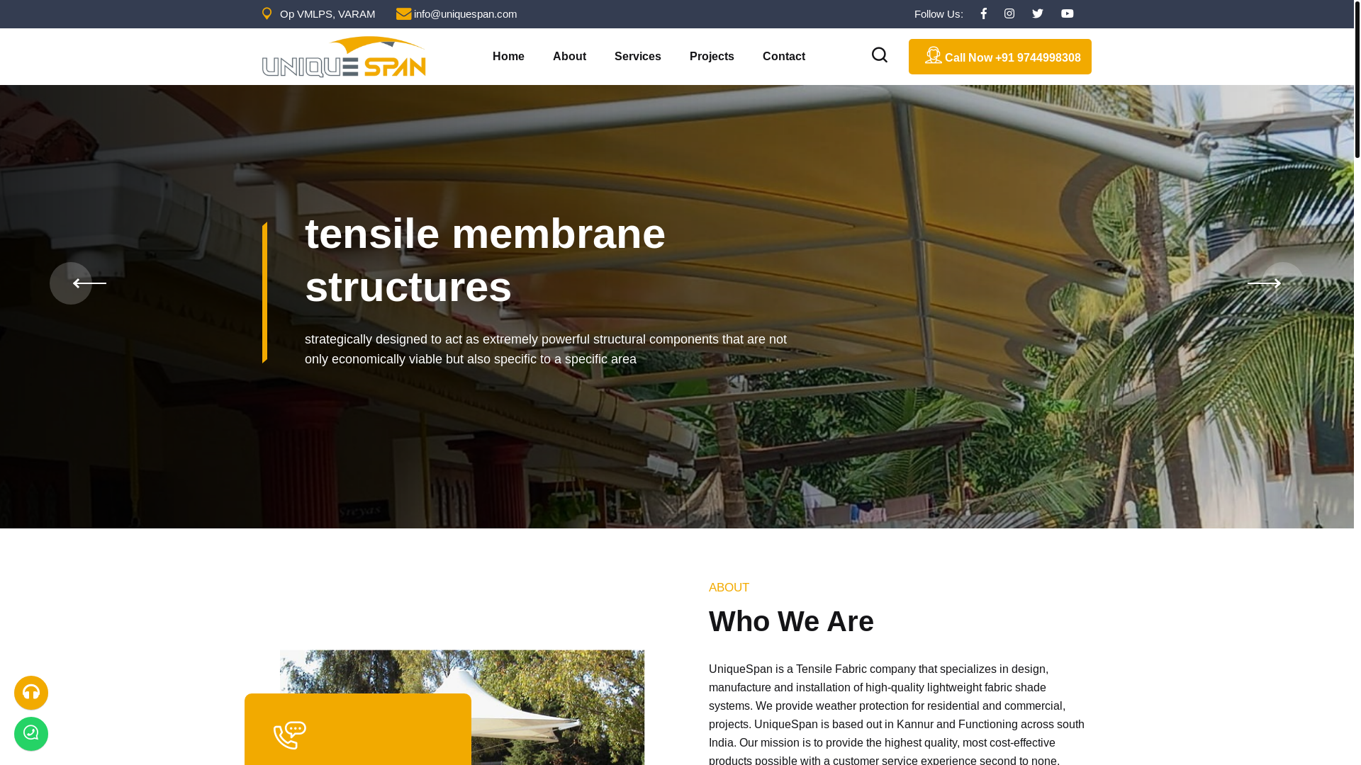 website screenshot of https://uniquespan.in/