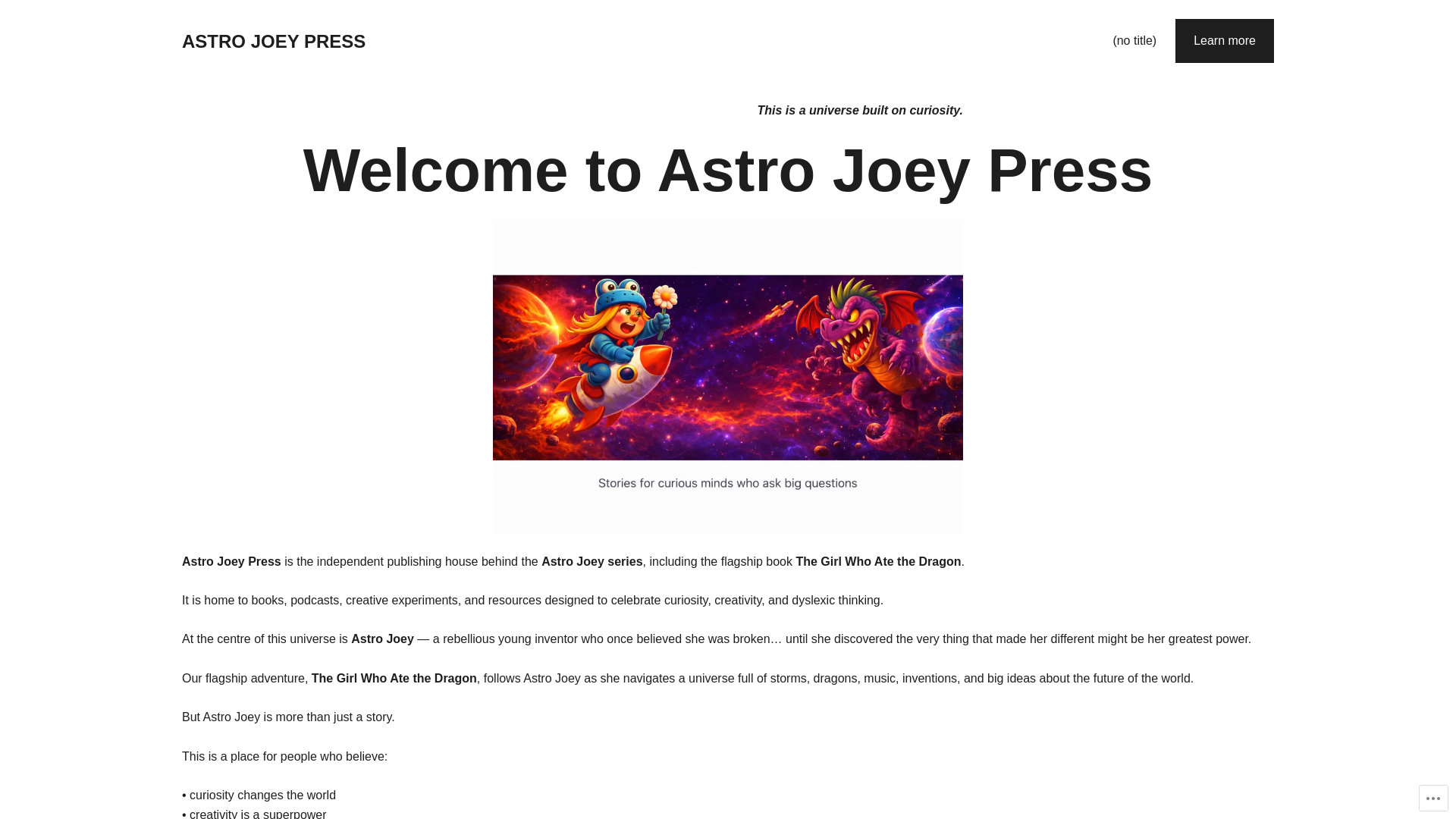 website screenshot of https://astrojoeypress.com/