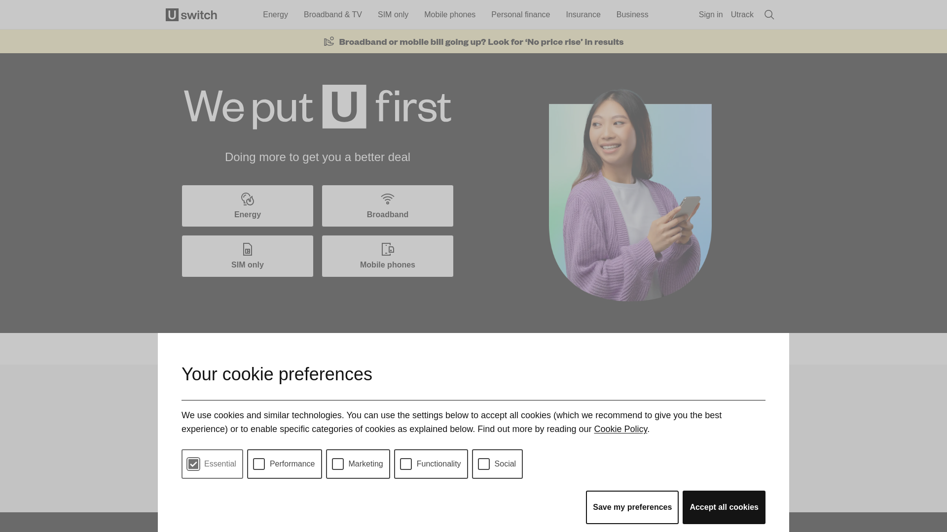 website screenshot of https://uswitch.com