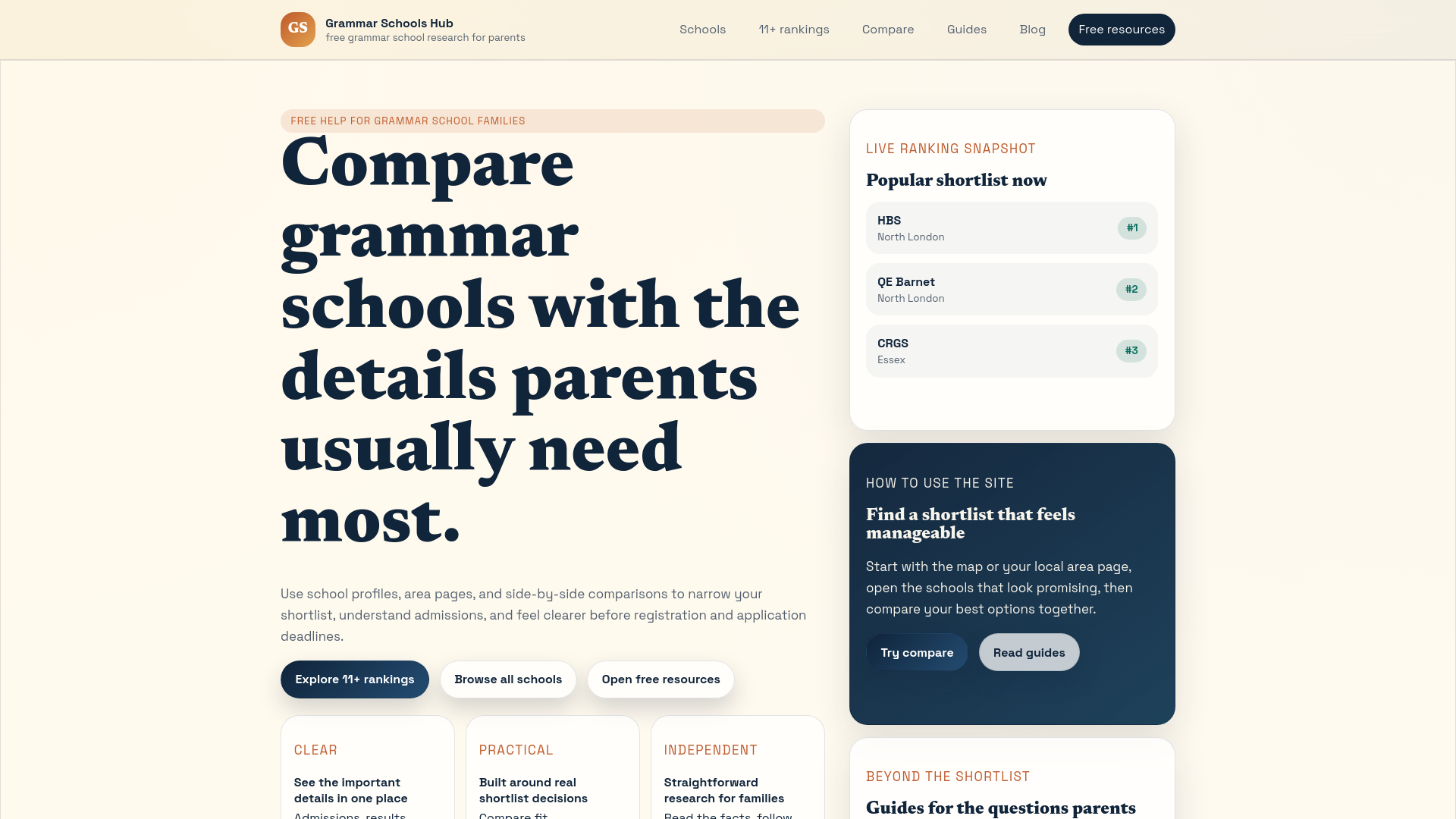 website screenshot of https://grammarschoolhub.co.uk/