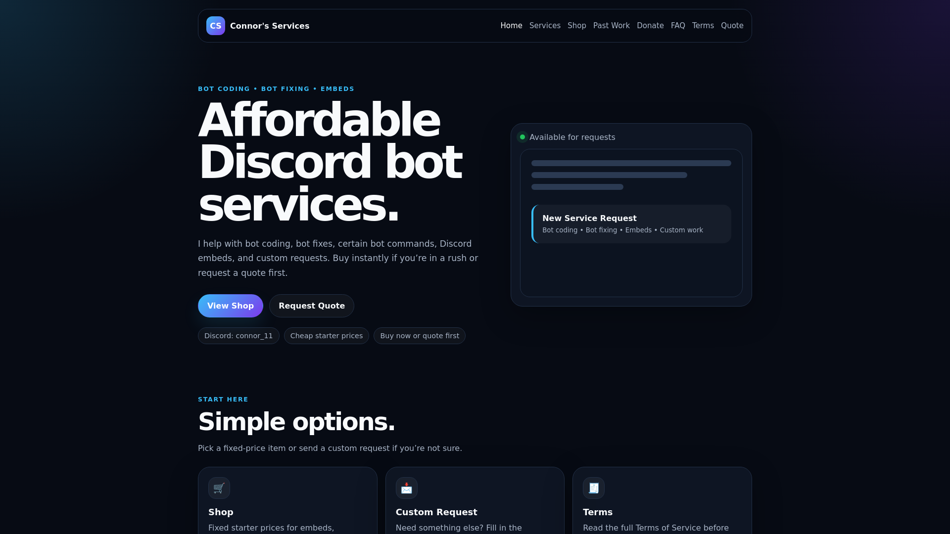 website screenshot of https://connorservices.pages.dev/
