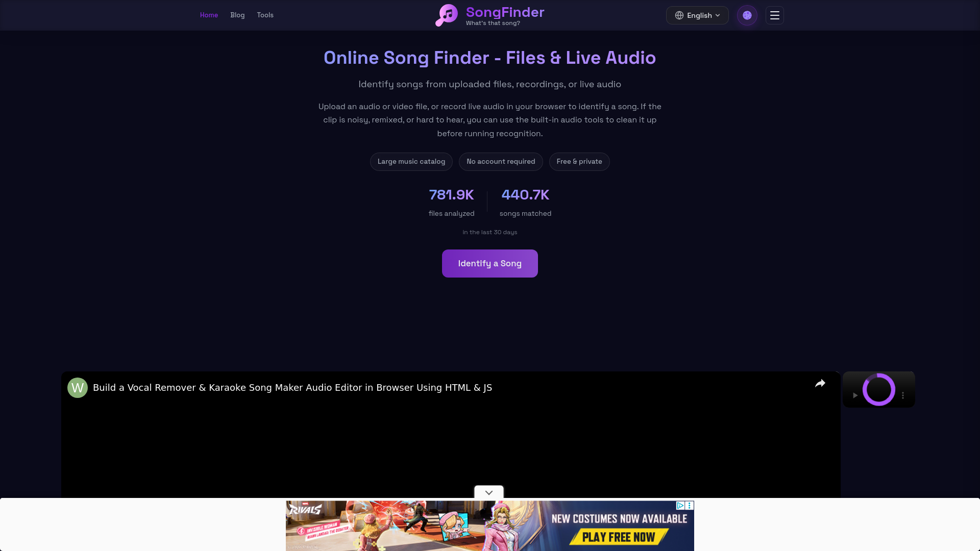 website screenshot of https://songfinder.gg/