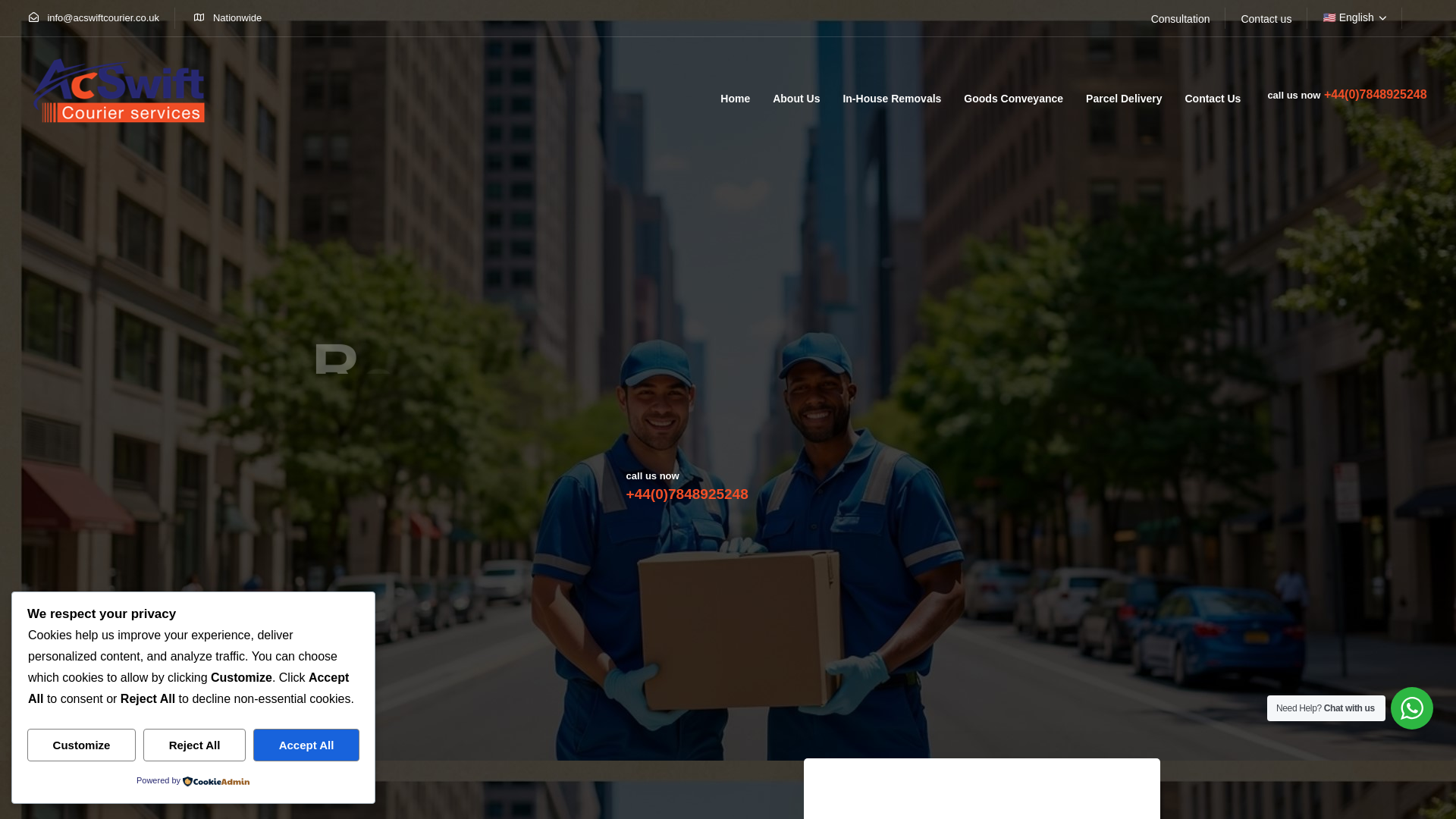 website screenshot of https://acswiftcourier.co.uk/