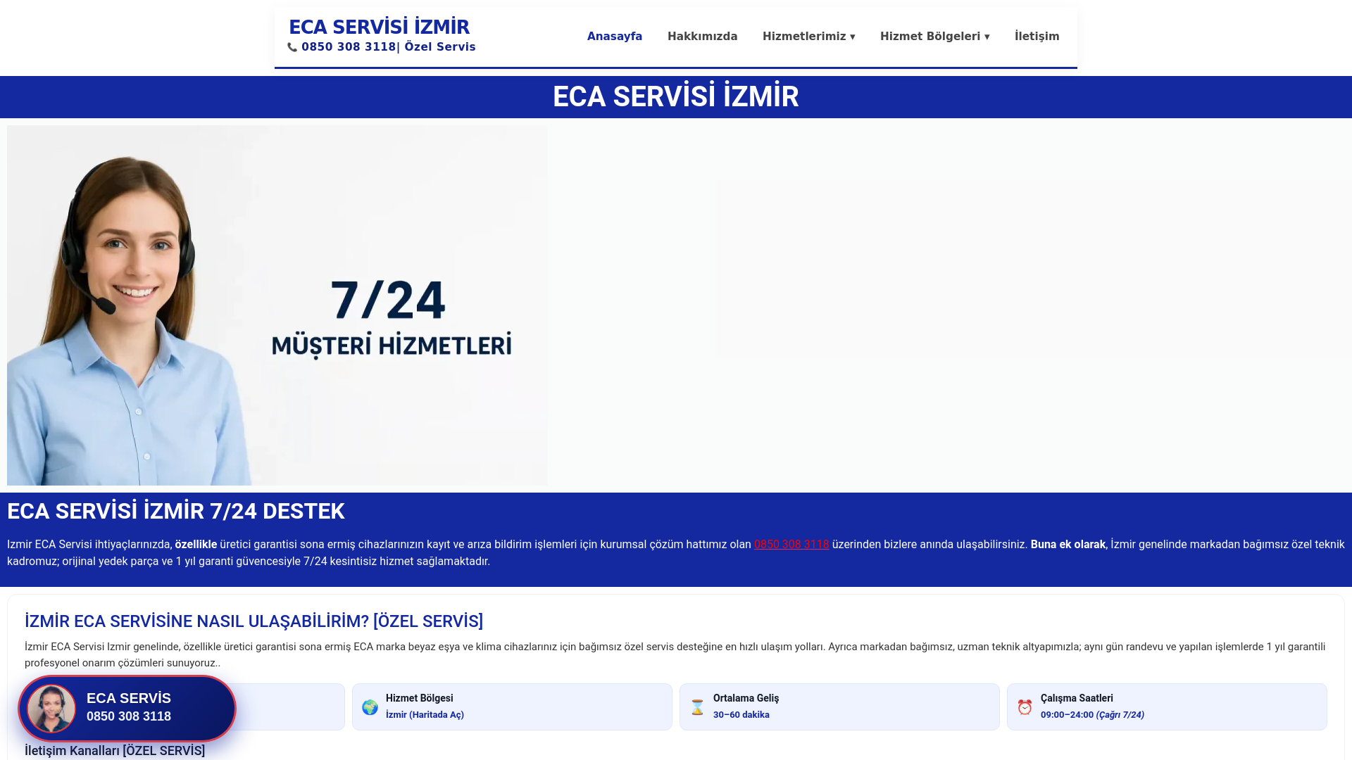website screenshot of https://ecaservisiizmir.com.tr/