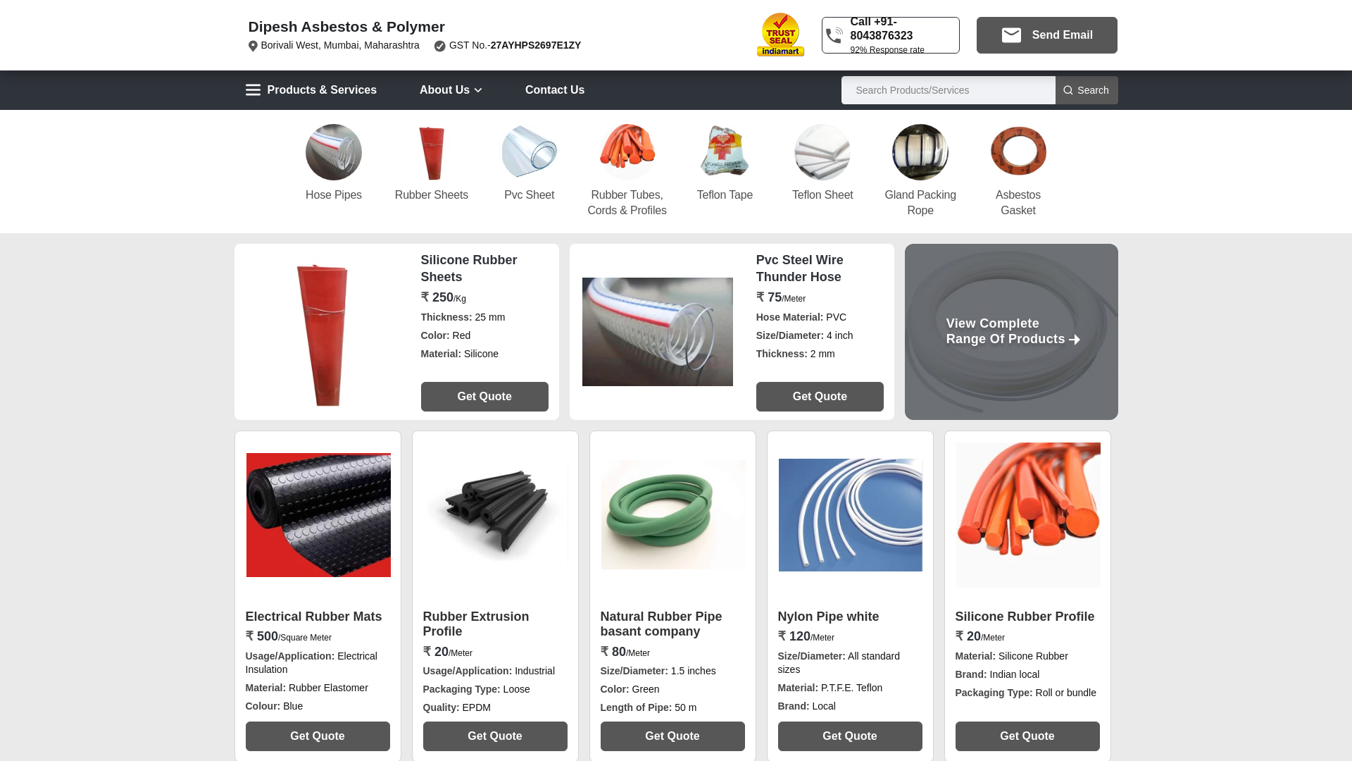 website screenshot of https://dipeshasbestosandpolymers.com/