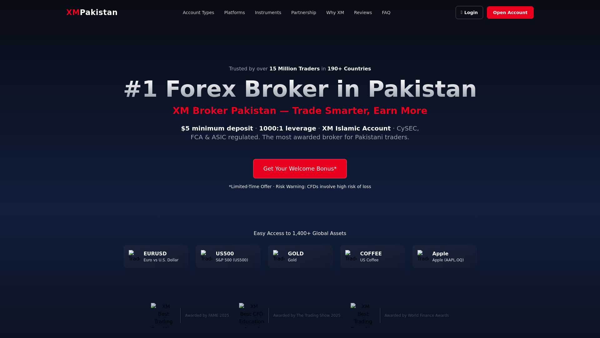 website screenshot of https://xmtrading-pakistan.com