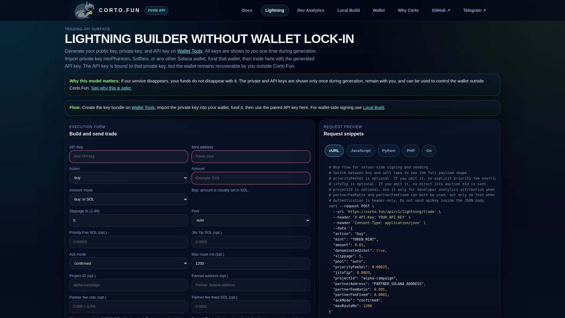 website screenshot of https://corto.fun/