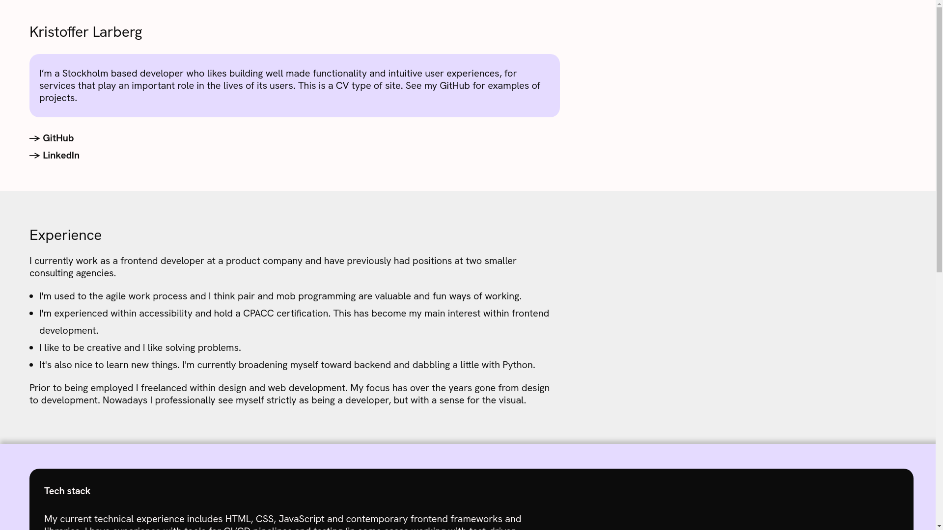website screenshot of https://kristofferlarberg.pages.dev/