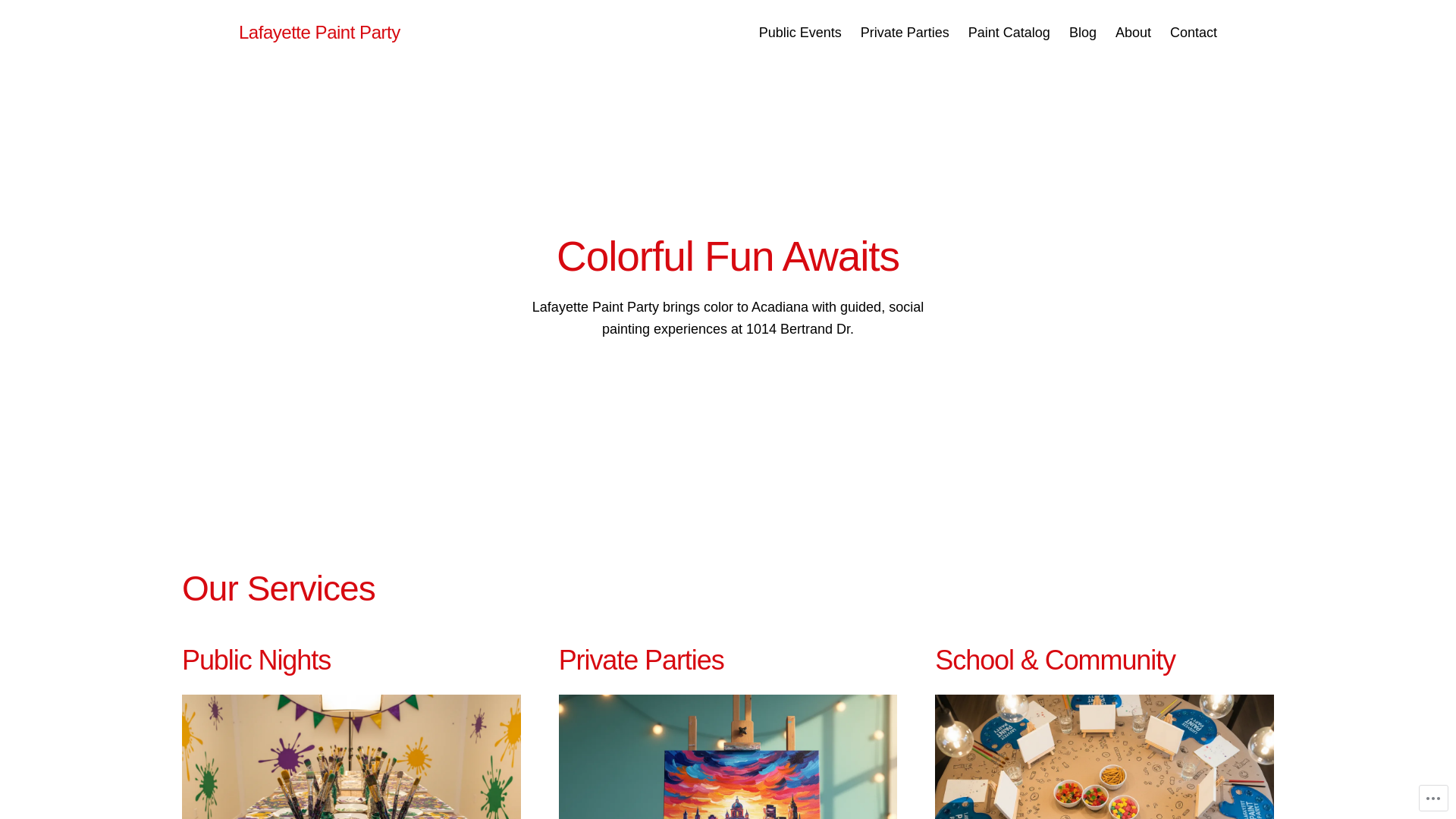 website screenshot of https://lafayettepaintparty.com/