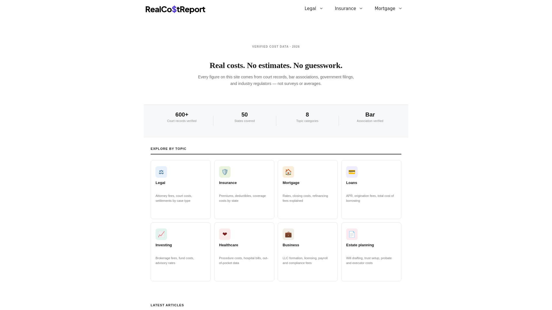 website screenshot of https://realcostreport.com/