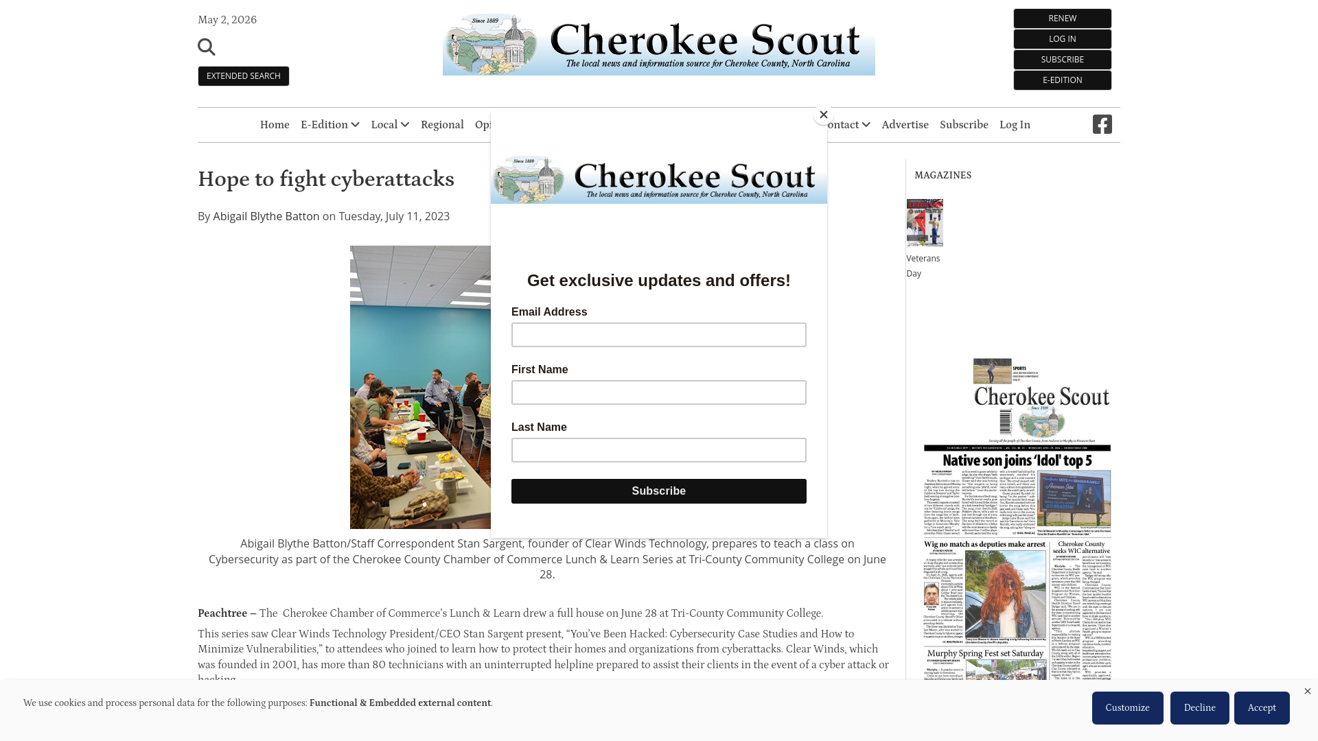 website screenshot of https://www.cherokeescout.com/local-newsletter/hope-fight-cyberattacks