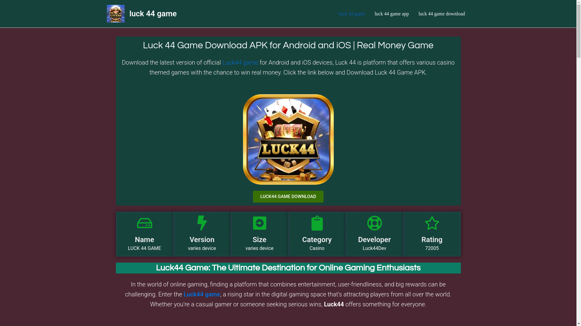 website screenshot of https://luck44gameapp.com/