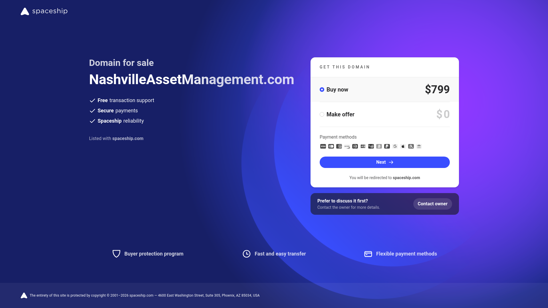 website screenshot of https://nashvilleassetmanagement.com/