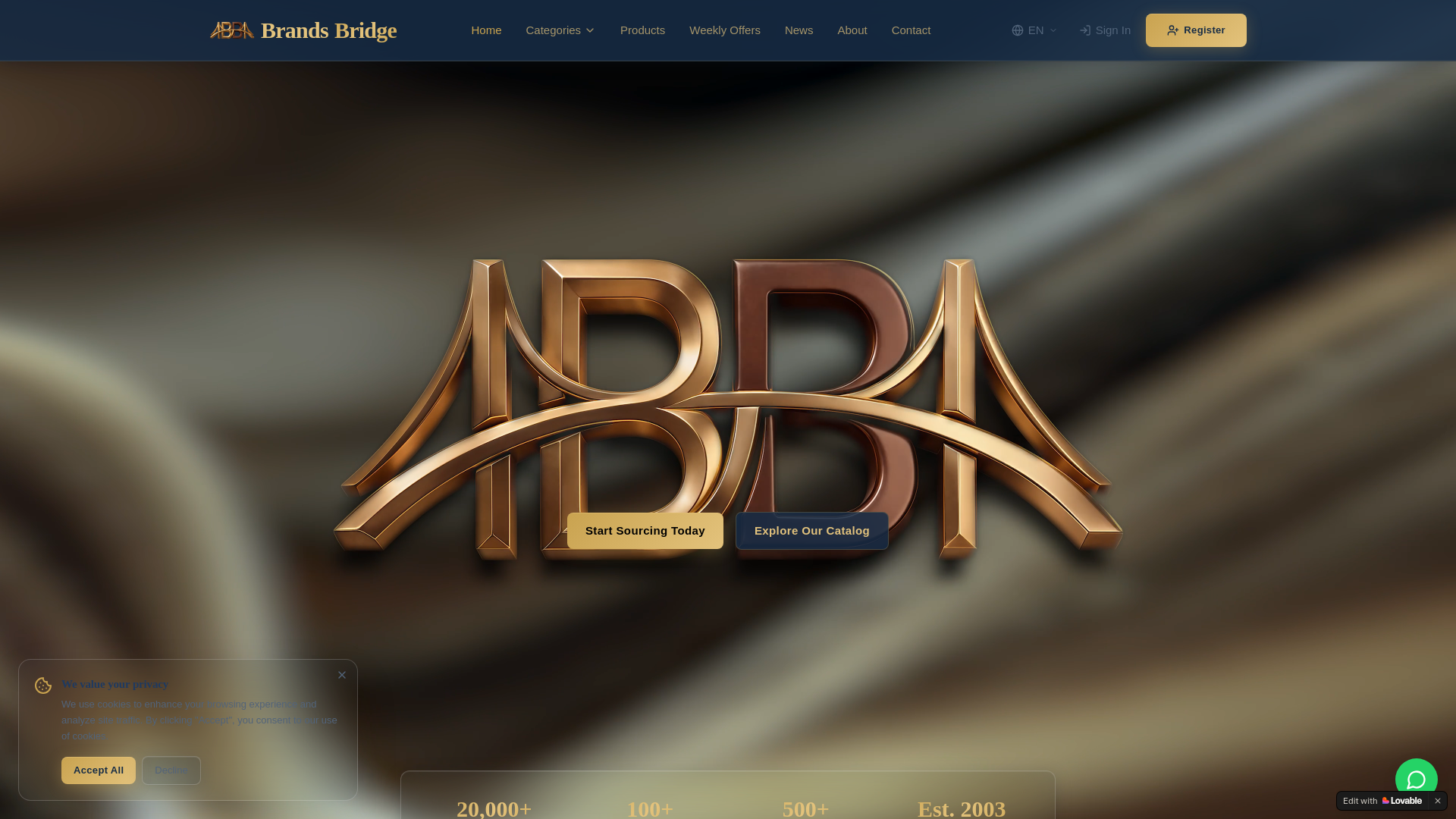 website screenshot of https://brandsbridgetrading.com