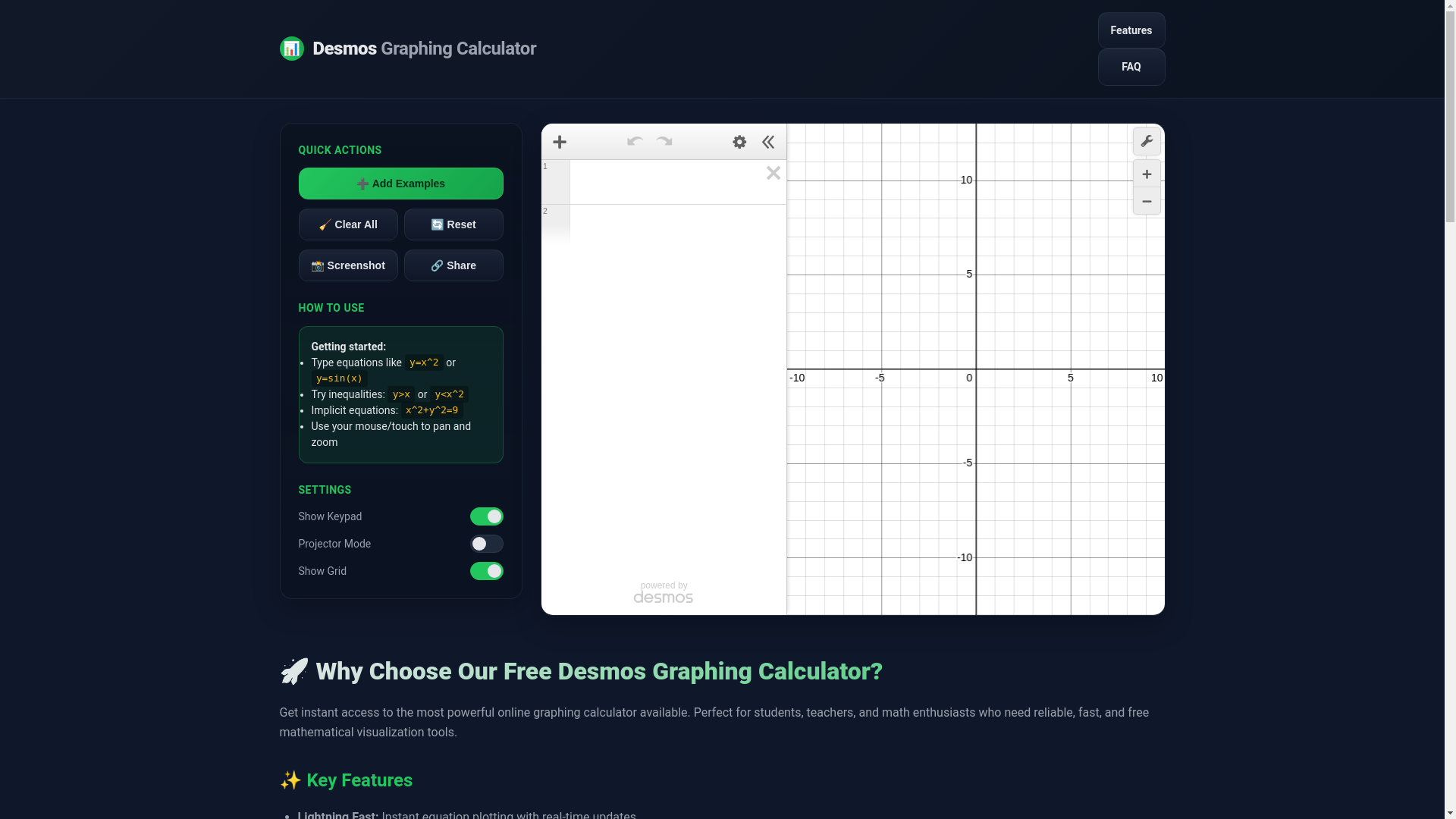 website screenshot of https://desmosgraphingcalculator.live/