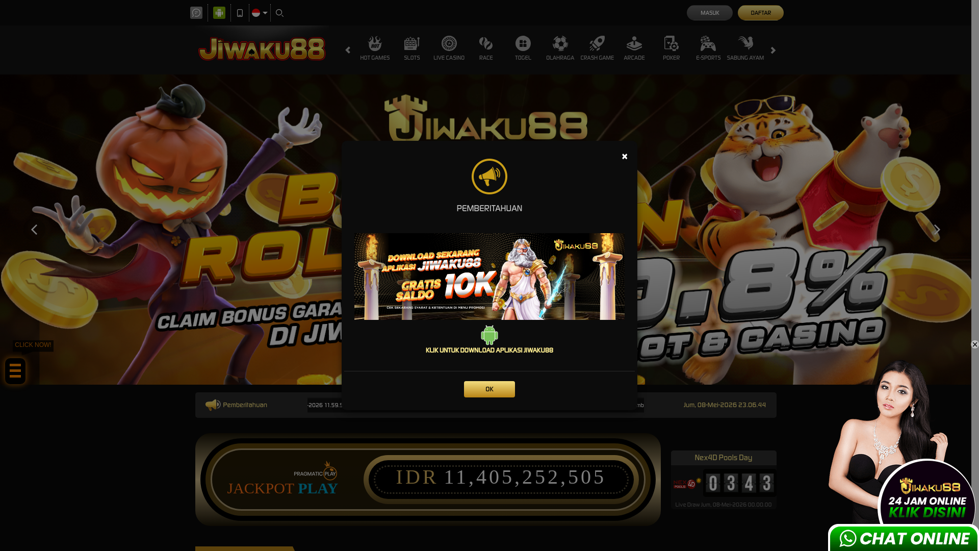 website screenshot of https://jiwaku88spins.store/