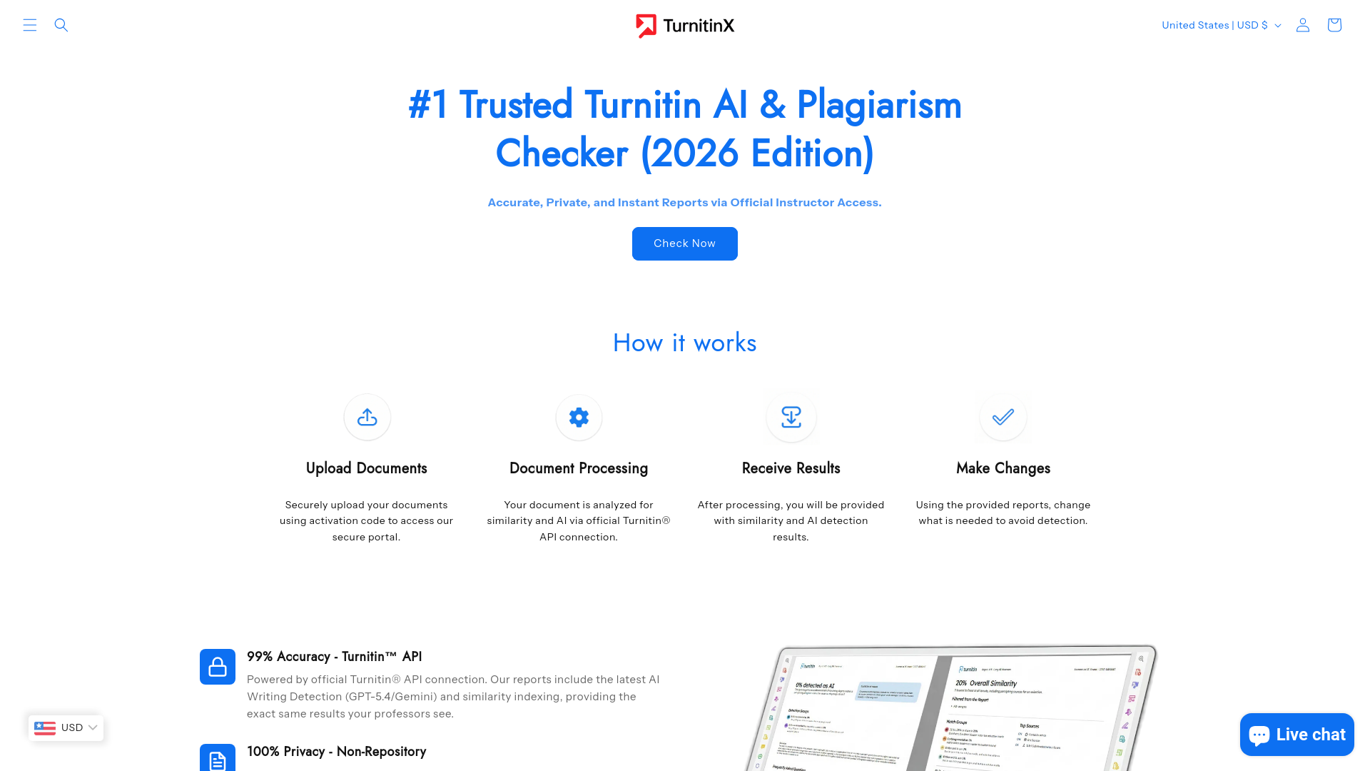 website screenshot of https://turnitinx.com/