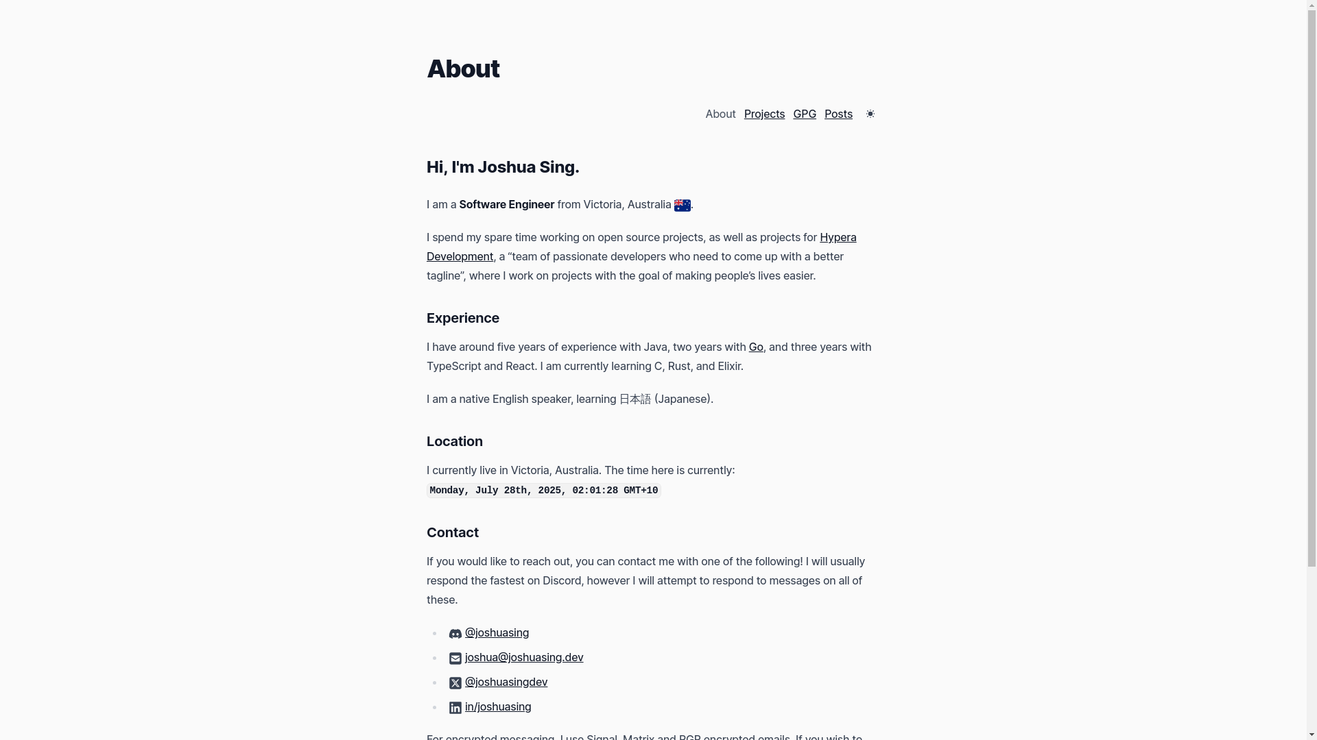 website screenshot of https://joshuasing.pages.dev/