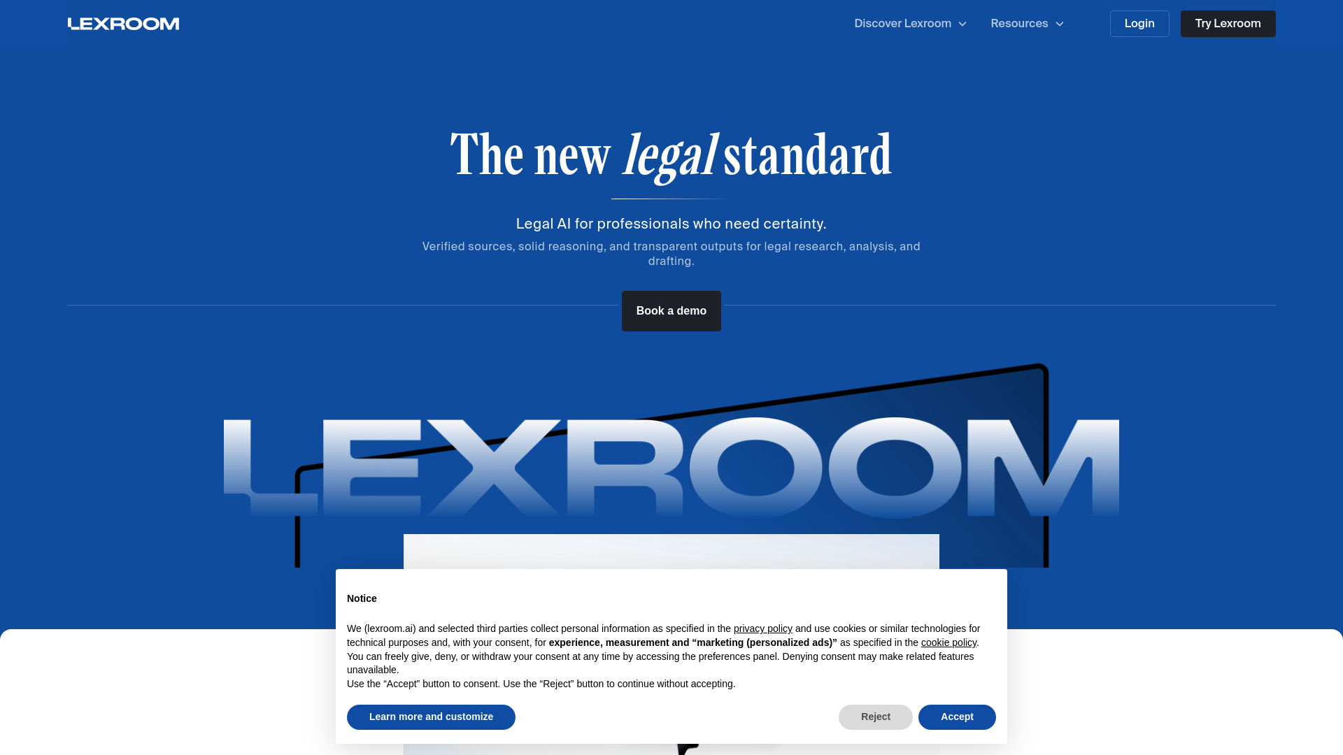 website screenshot of https://lexroomcloudplatform.com/