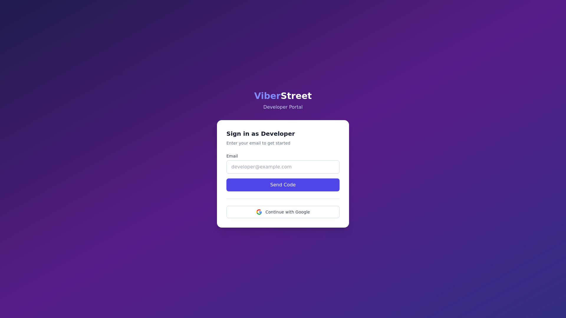 website screenshot of https://viberstreet-dev-portal.pages.dev/