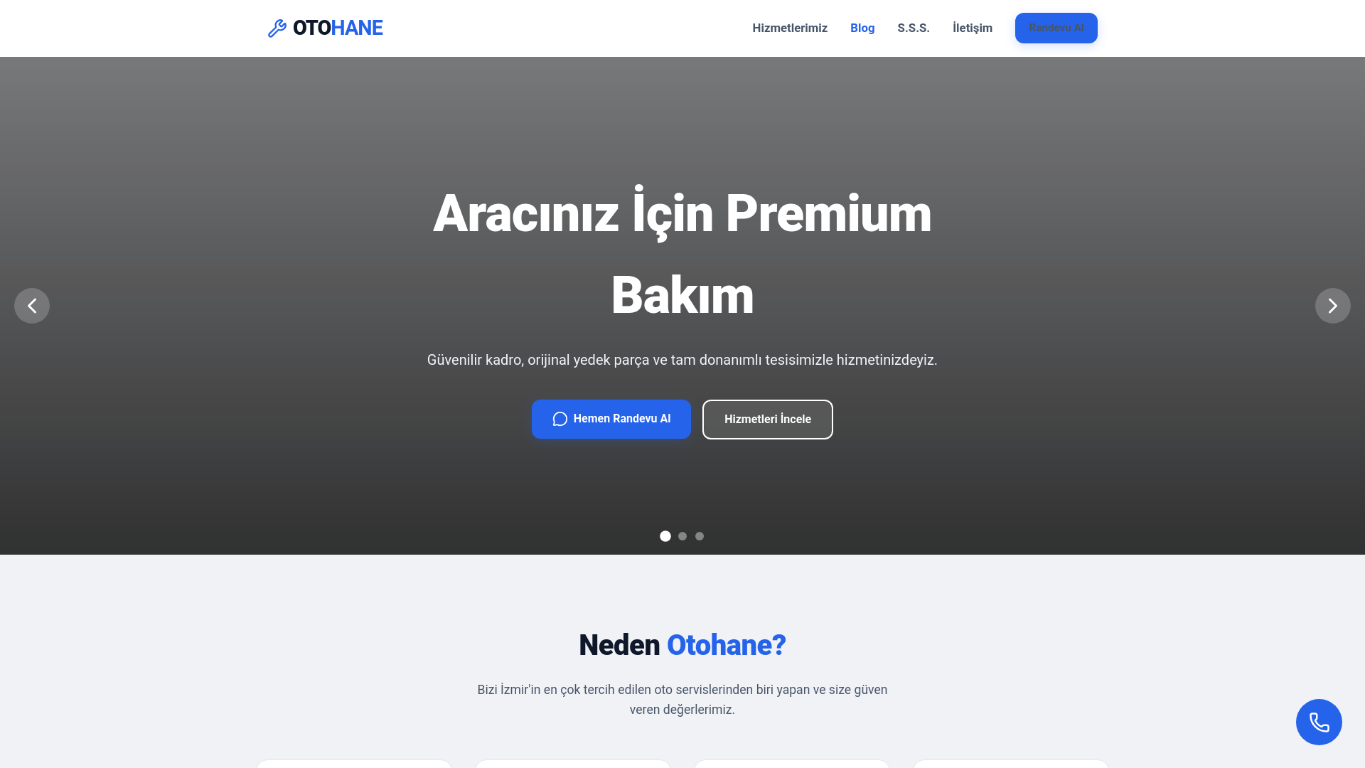 website screenshot of https://izmirotohane.com.tr/