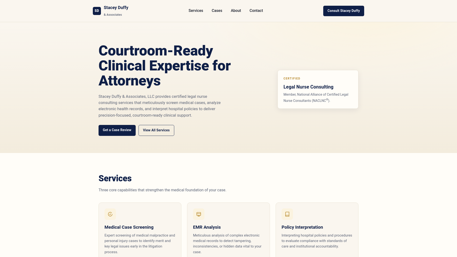 website screenshot of https://sduffyassociates.com/