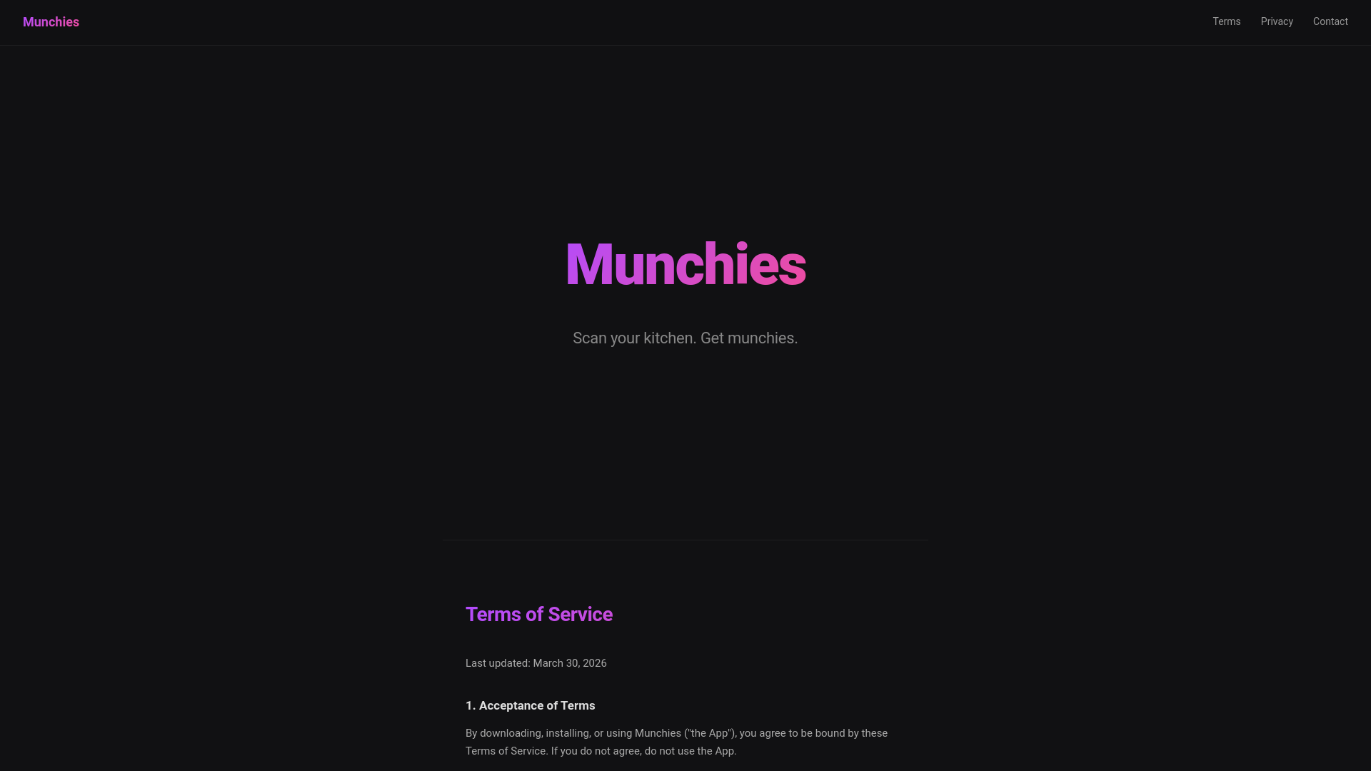 website screenshot of https://munchiesnack.app