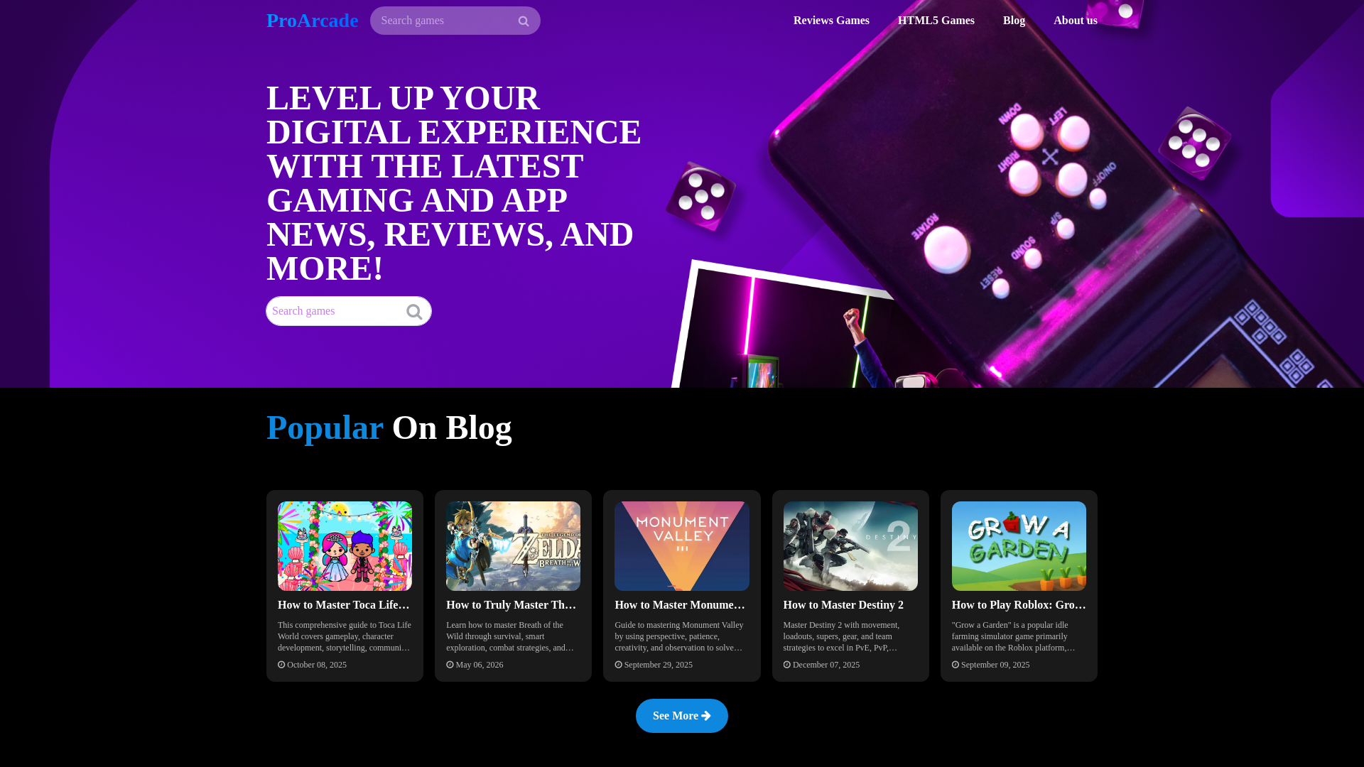 website screenshot of https://proarcade.cc/