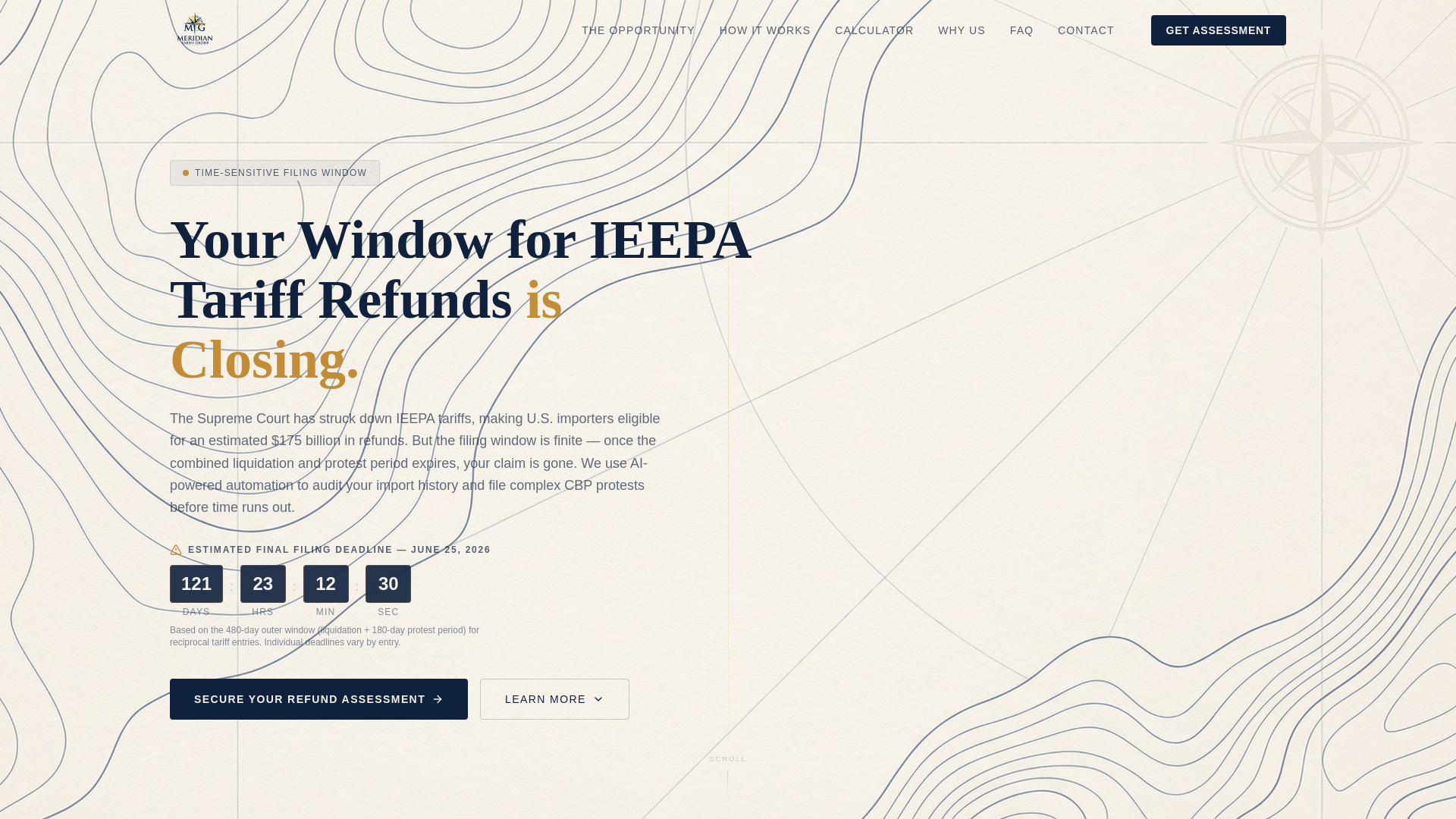 website screenshot of https://meridiantariffgroup.com/