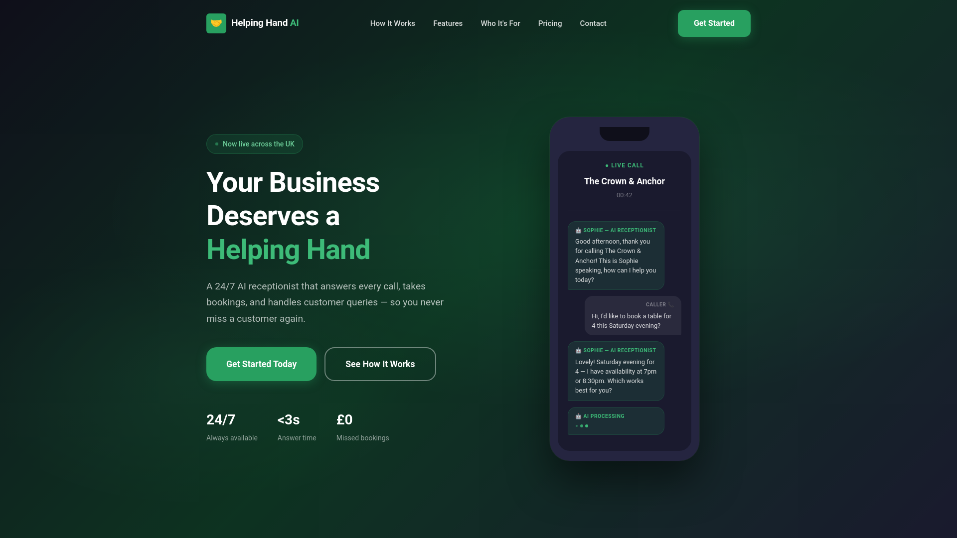 website screenshot of https://helpinghandai.pages.dev/