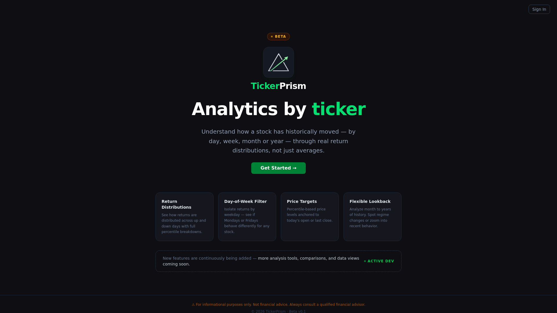 website screenshot of https://tickerprism.com/