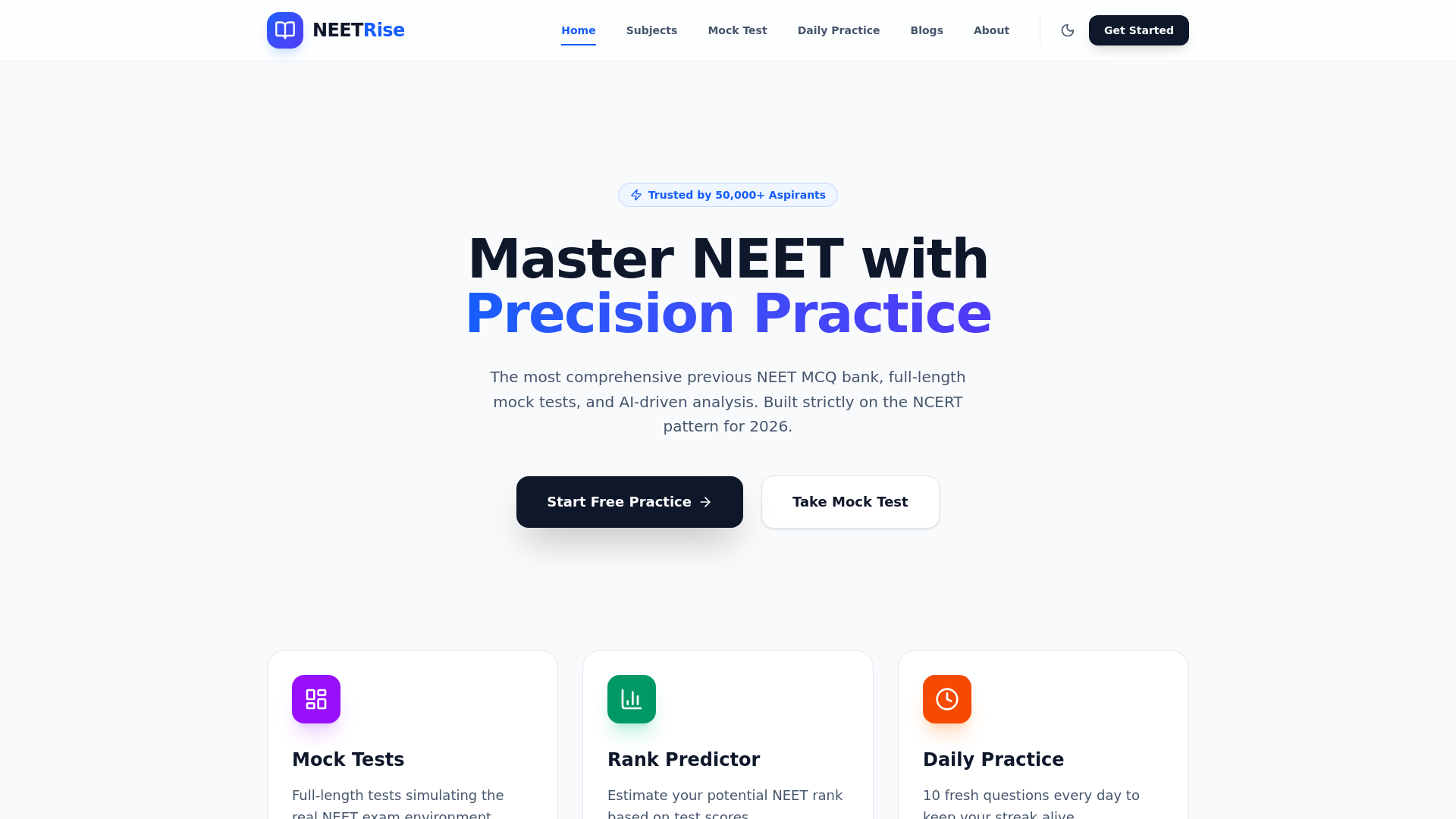website screenshot of https://neetrise.pages.dev/