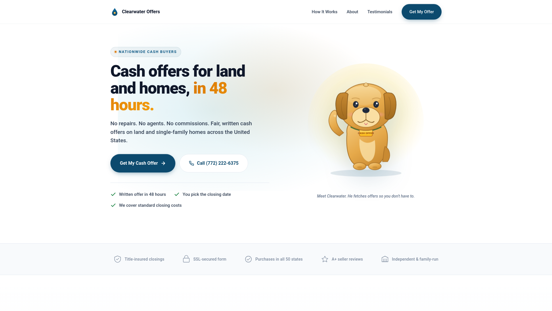 website screenshot of https://clearwateroffers.com/