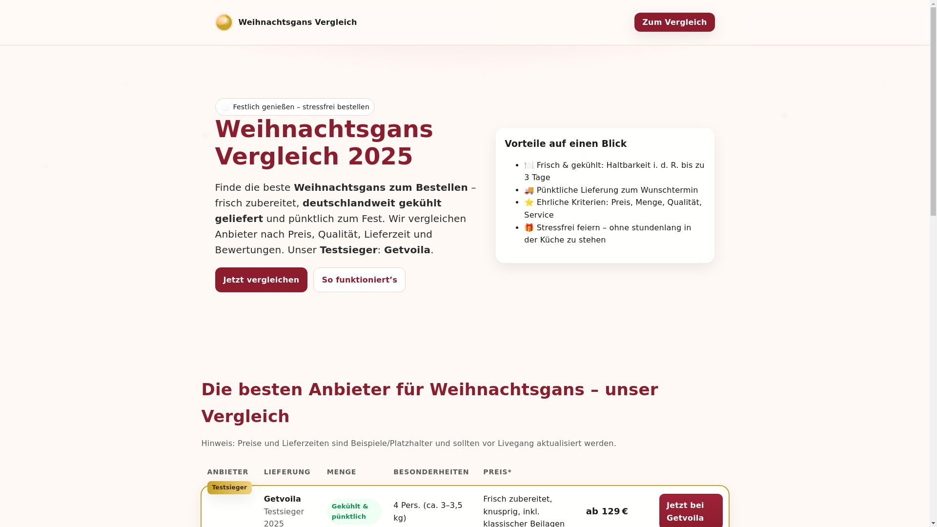 website screenshot of https://weihnachtsgans-vergleich.de/