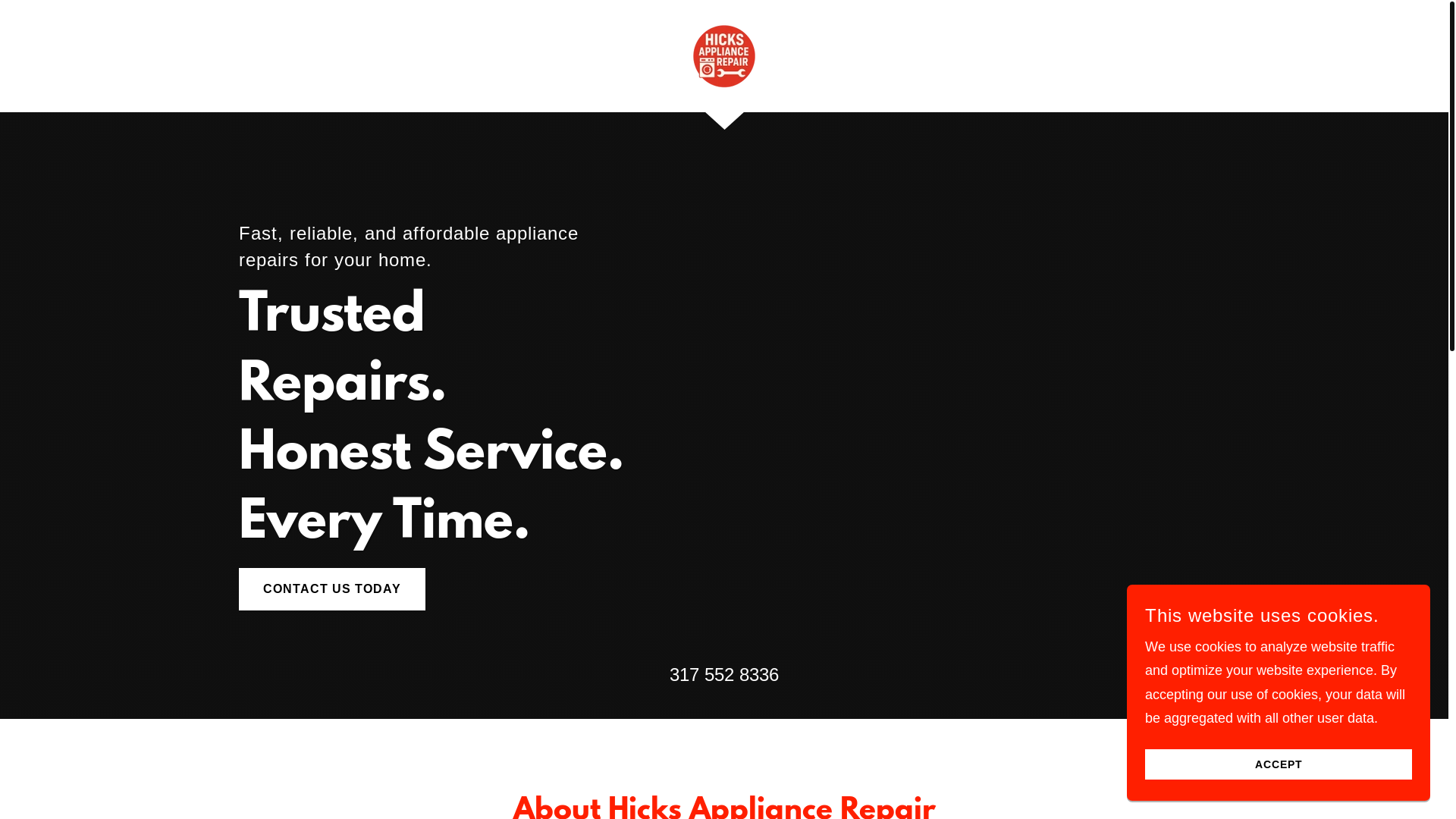 website screenshot of https://hicksappliancerepairs.com/