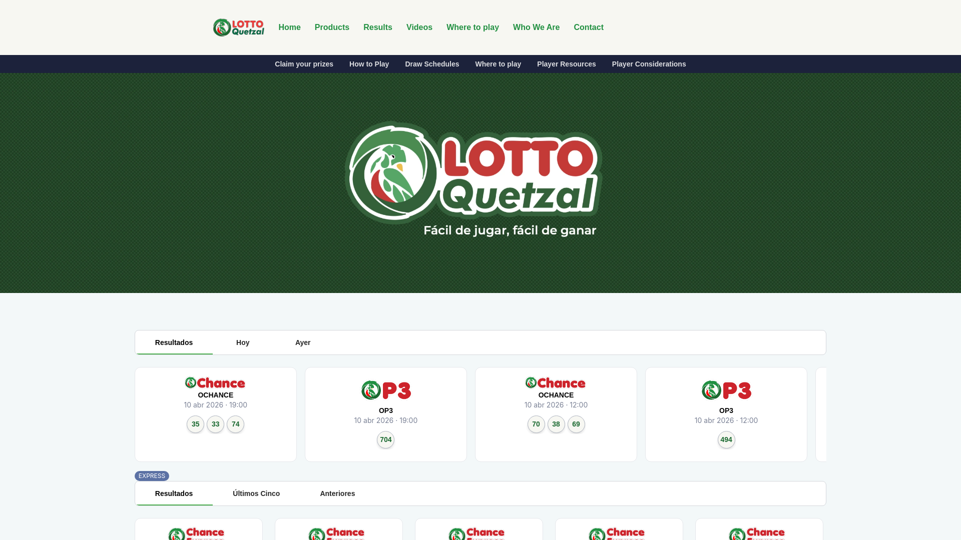 website screenshot of https://lotoquetzal.net.gt