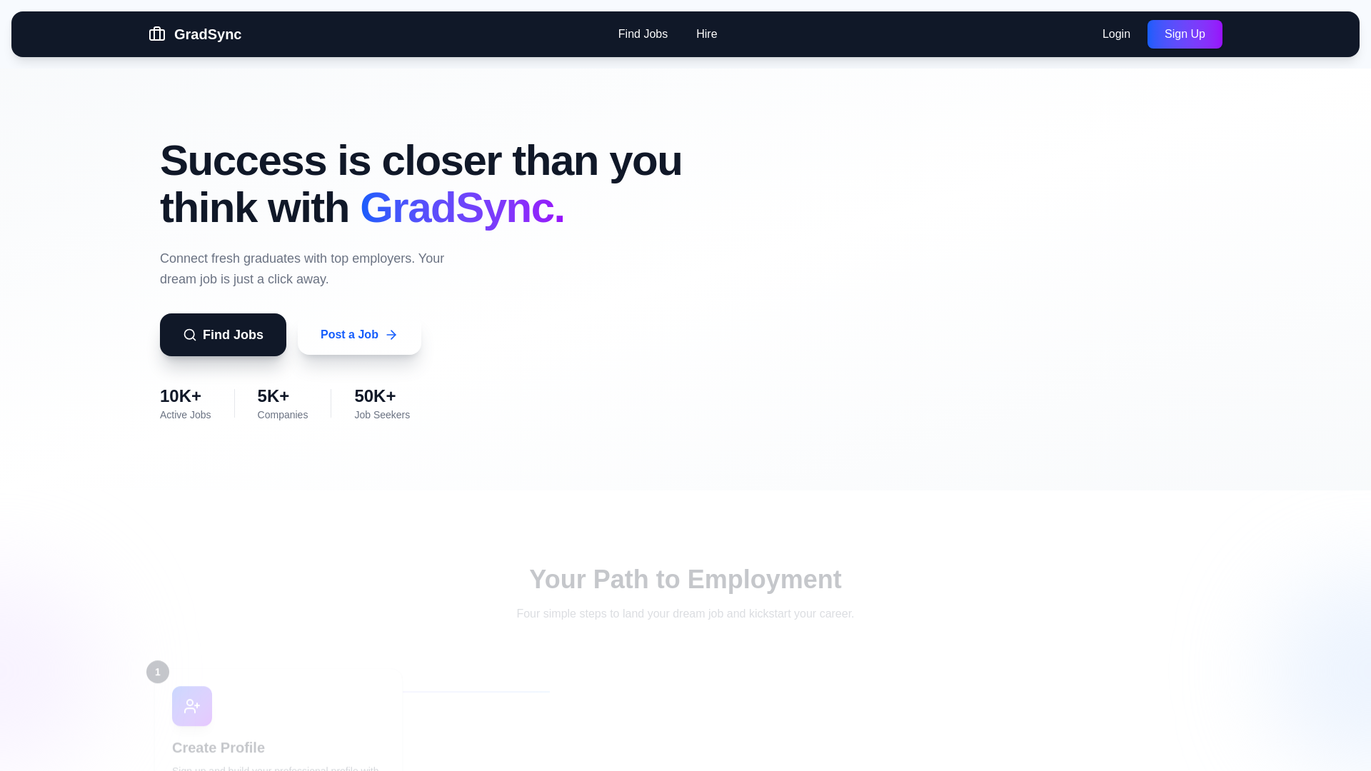 website screenshot of https://gradsync.tech/