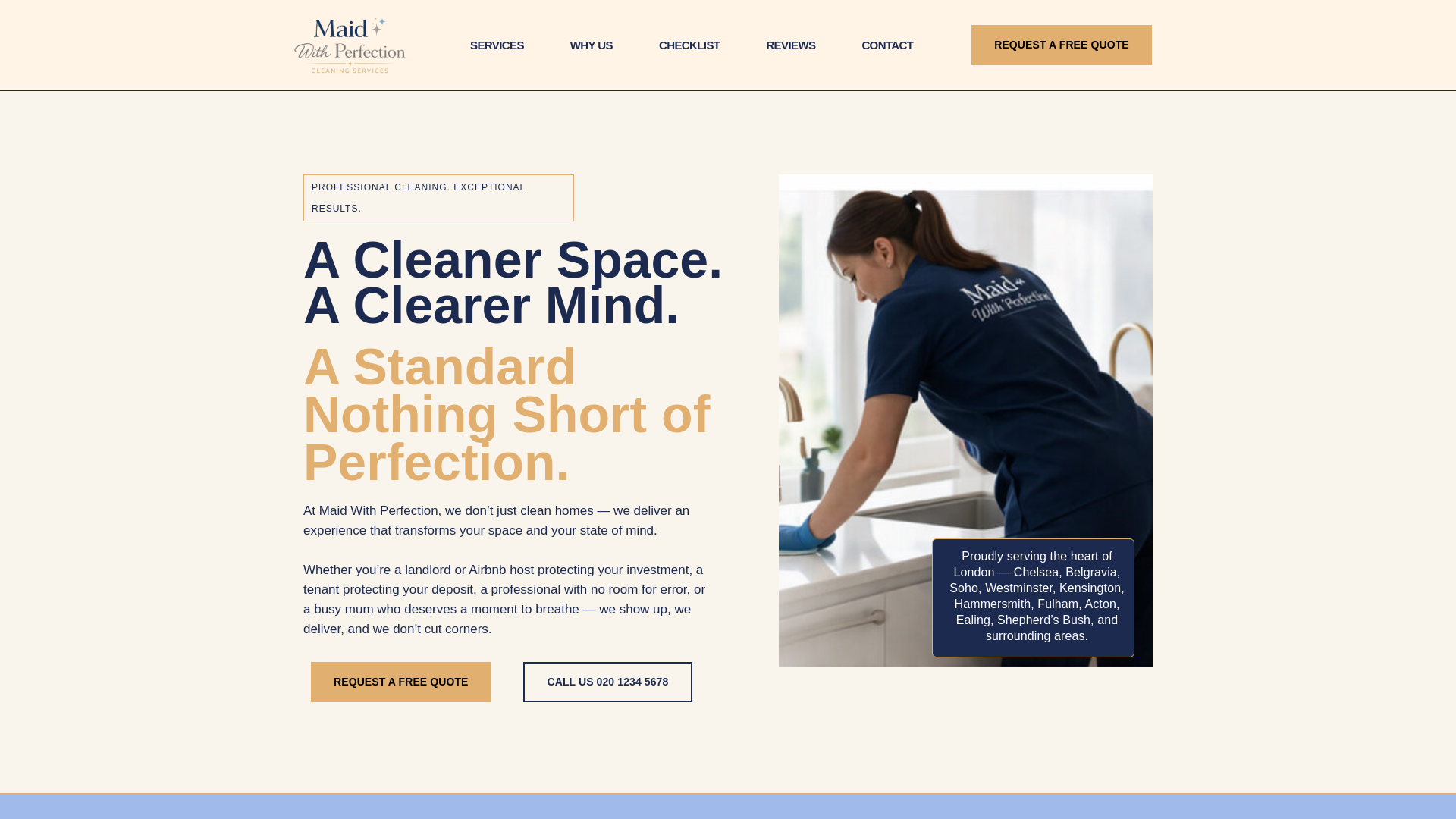 website screenshot of https://maidwithperfection.co.uk